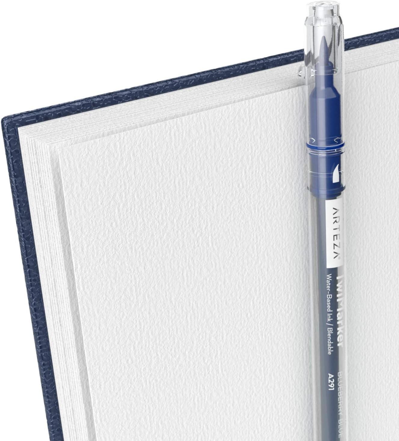 ARTEZA Watercolor Sketchbook 2-Pack, 9×12 Inches – 64 Pages Each, Spiral-Bound 140 lb Cold Press Paper, Gray Hardcover Journal for Mixed Media(Blue)