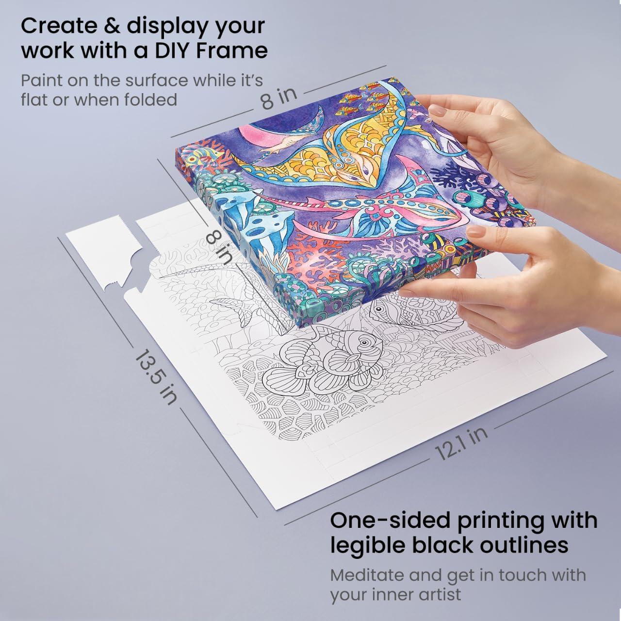 ARTEZA Adult Coloring Book, Ocean Illustrations, 30 Sheets, 12.1×13.5 Inches DIY Coloring Pages Fold into 8×8 Inches Frames, 215 lb Paper(20.4 x 20.4 (Pack of 12))