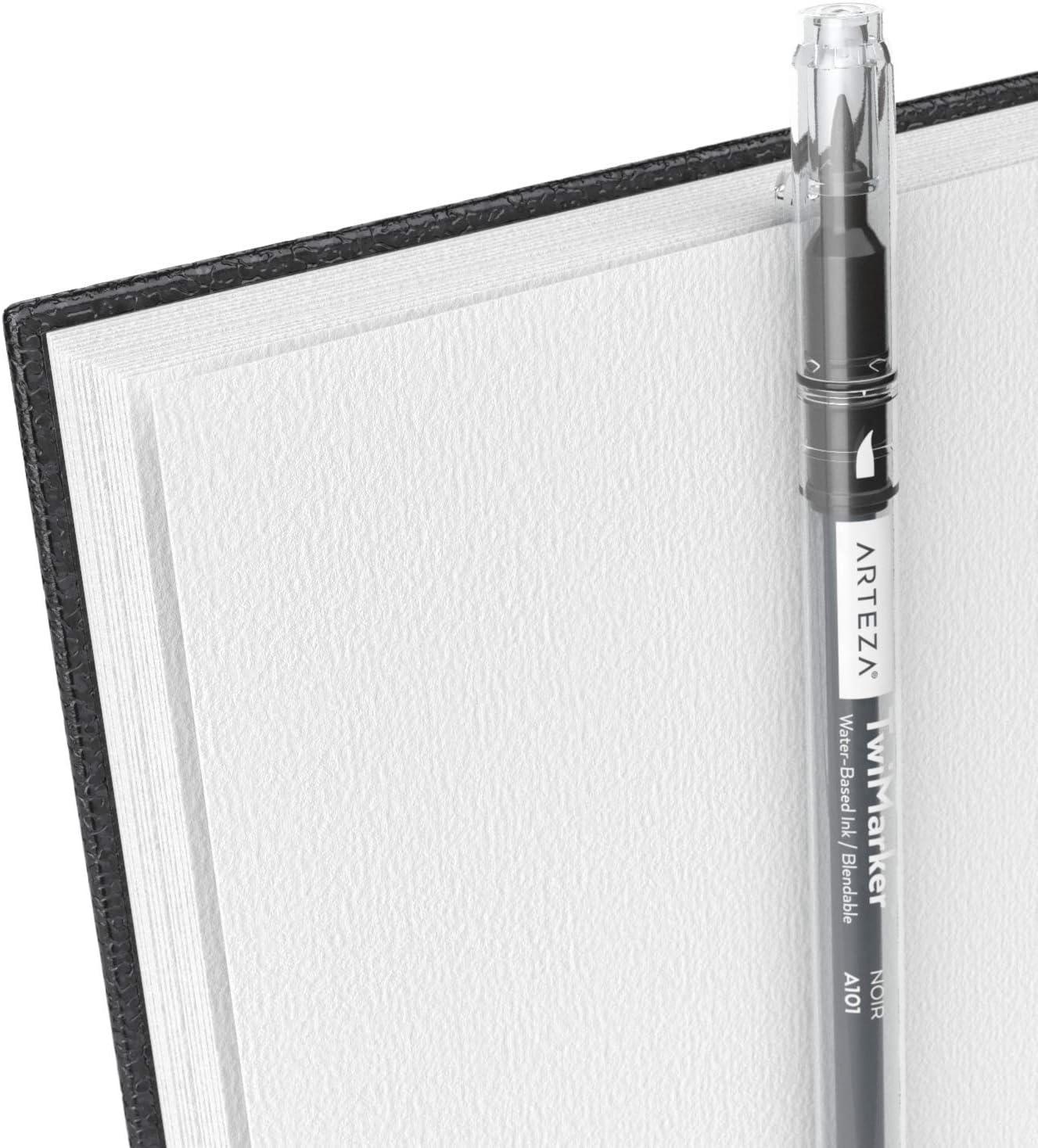 ARTEZA Watercolor Sketchbook 2-Pack, 9×12 Inches – 64 Pages Each, Spiral-Bound 140 lb Cold Press Paper, Gray Hardcover Journal for Mixed Media(Black)