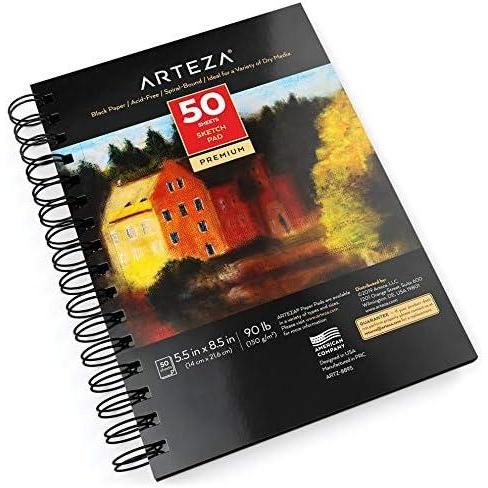 ARTEZA Spiral Sketch Book 5.5×8.5 Black Art Paper Drawing Pad 3 Pack 50 Sheets Sketch Pads for Drawing(5.5×8.5 inch)