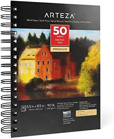 ARTEZA Spiral Sketch Book 5.5×8.5 Black Art Paper Drawing Pad 3 Pack 50 Sheets Sketch Pads for Drawing(5.5×8.5 inch)