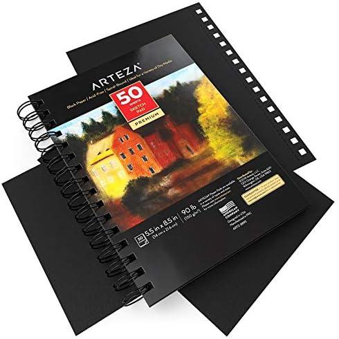 ARTEZA Spiral Sketch Book 5.5×8.5 Black Art Paper Drawing Pad 3 Pack 50 Sheets Sketch Pads for Drawing(5.5×8.5 inch)