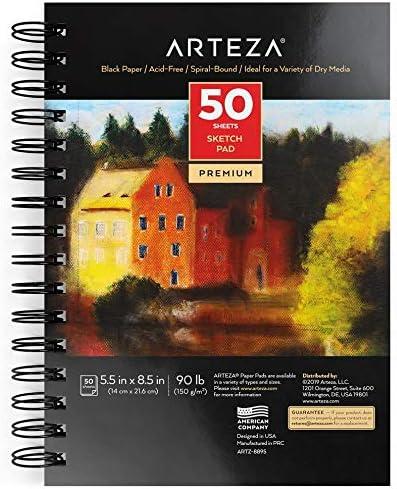ARTEZA Spiral Sketch Book 5.5×8.5 Black Art Paper Drawing Pad 3 Pack 50 Sheets Sketch Pads for Drawing(5.5×8.5 inch)