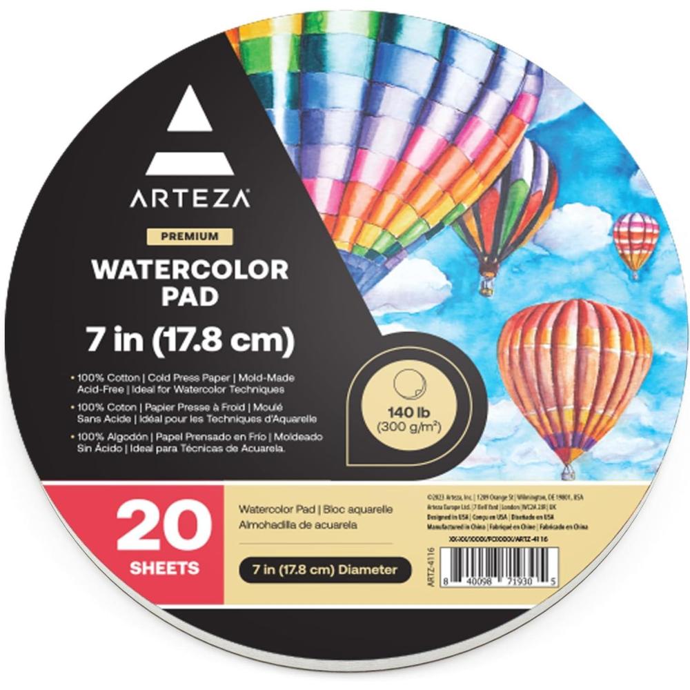 ARTEZA Watercolor Paper, Pack of 2, 32 Sheets Each, 9×12 Inch Watercolor Sketchbook, 140lb/300gsm, Cold Press, Acid Free Art Paper(20 Sheets  7 Inch Round)