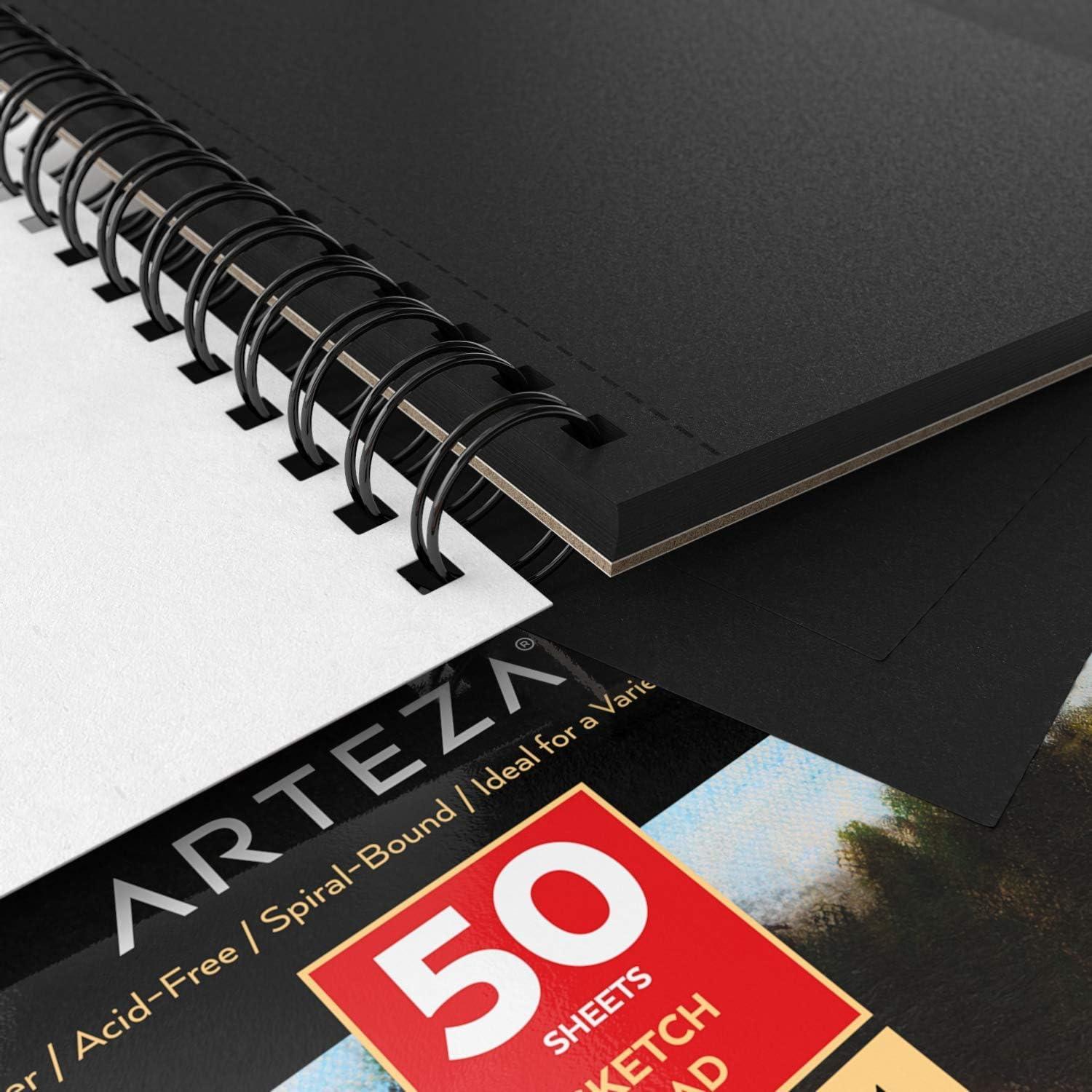 ARTEZA Spiral Sketch Book 5.5×8.5 Black Art Paper Drawing Pad 3 Pack 50 Sheets Sketch Pads for Drawing(5.5×8.5 inch – 3 pack)