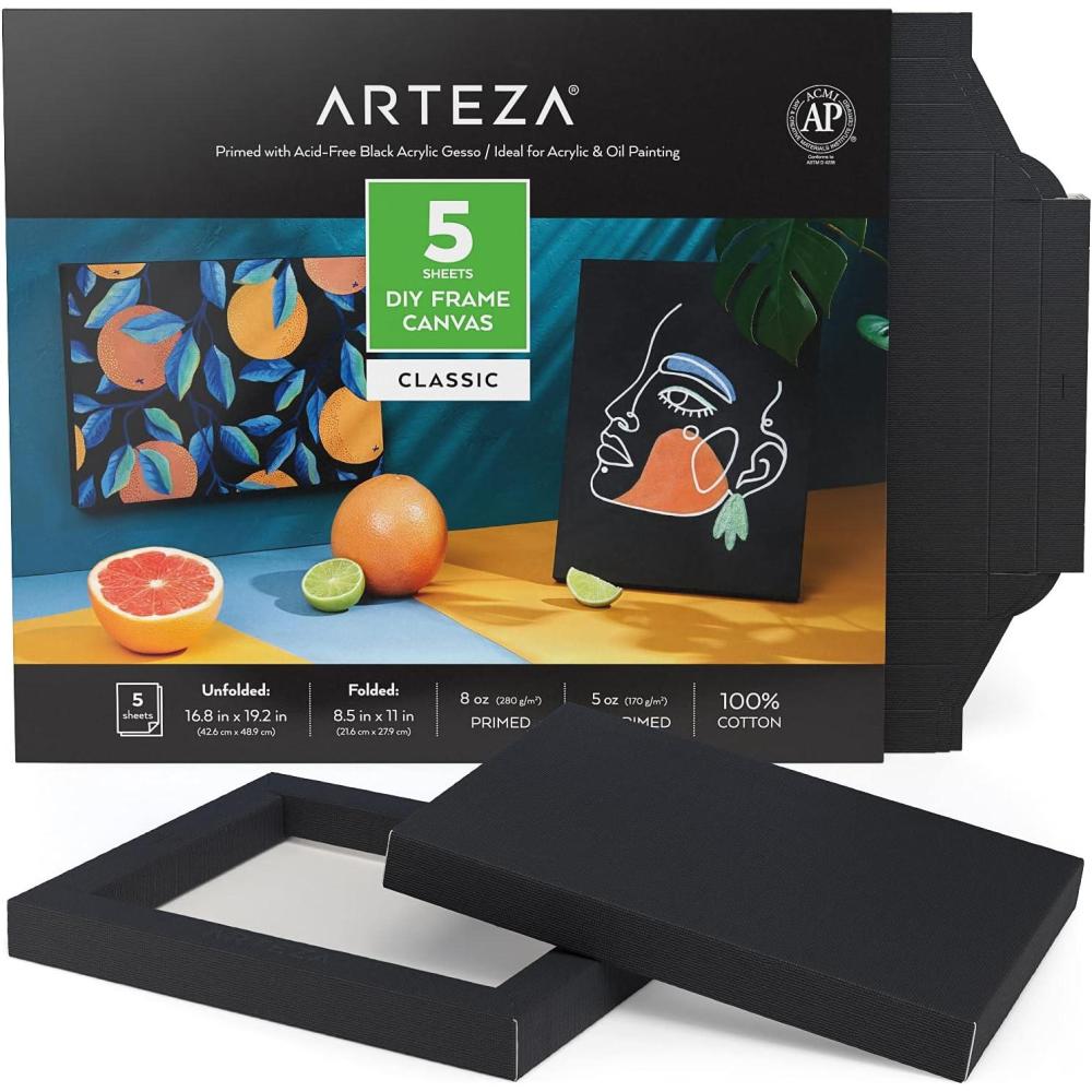 ARTEZA DIY Frame Canvases for Painting, 5 Sheets, 8.5×11 Inches, Black(8.5 x 11 inches)