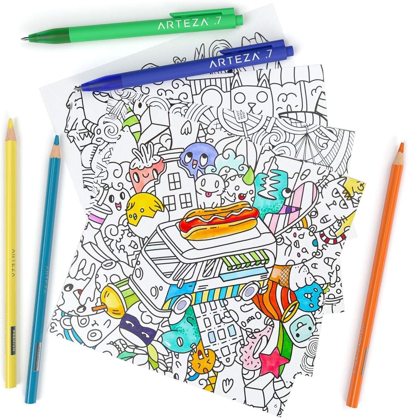 ARTEZA Adult Coloring Book, Doodle Designs, 72 Sheets, 6.4×6.4 Inches Coloring Pages, 100 lb Paper