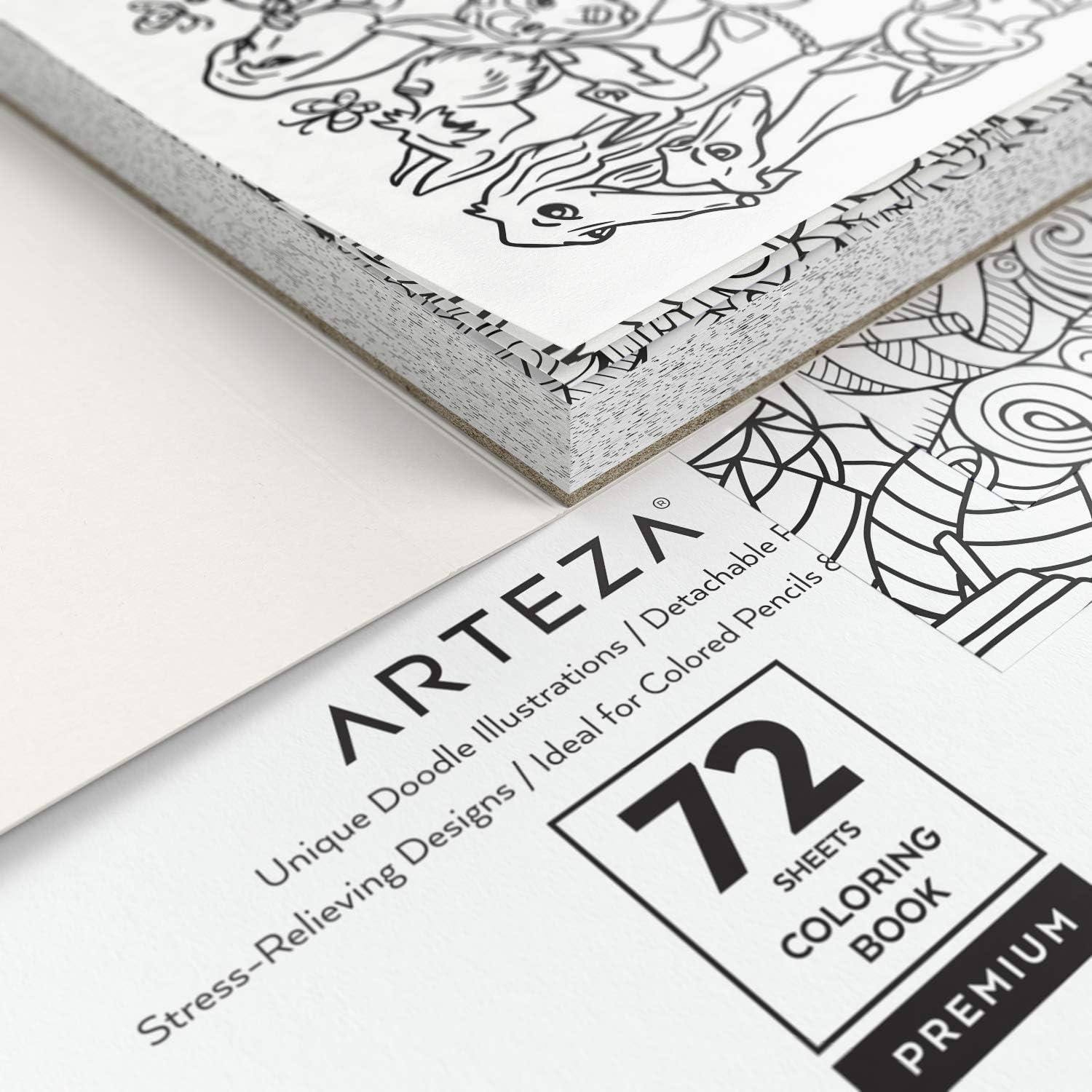 ARTEZA Adult Coloring Book, Doodle Designs, 72 Sheets, 6.4×6.4 Inches Coloring Pages, 100 lb Paper