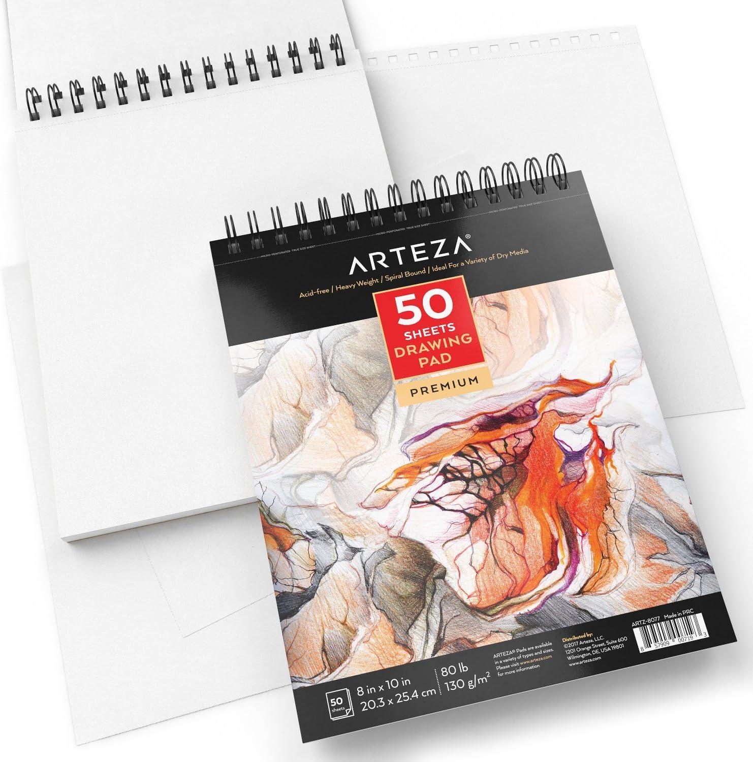 ARTEZA Drawing Paper Pad, 8 x 10 Inches, Pack of 1, 50 Sheets, Spiral Bound Artist Drawing Books, Durable Acid Free White Sketch Paper(8″x10″ (Pack of 2))