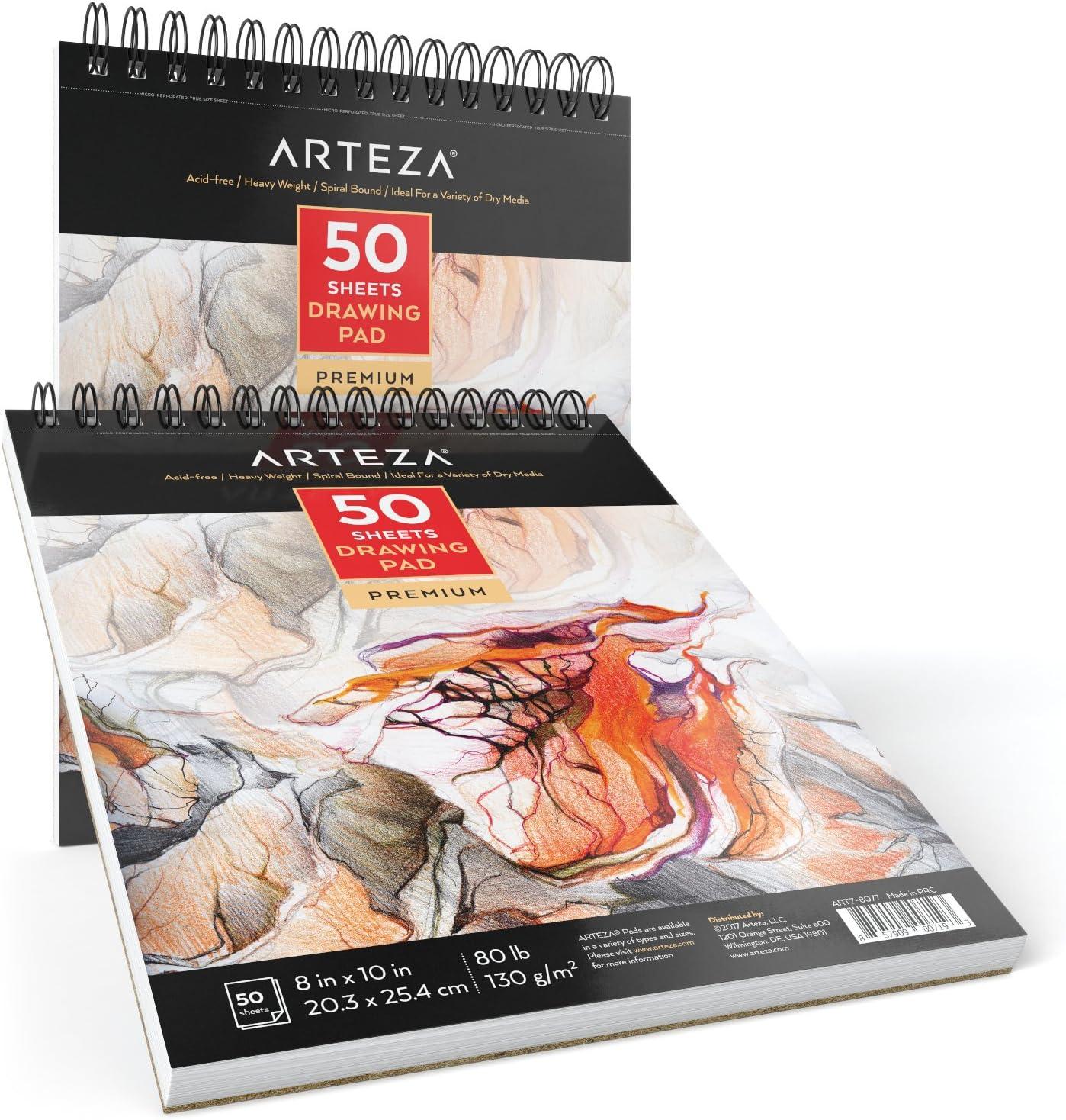 ARTEZA Drawing Paper Pad, 8 x 10 Inches, Pack of 1, 50 Sheets, Spiral Bound Artist Drawing Books, Durable Acid Free White Sketch Paper(8″x10″ (Pack of 2))