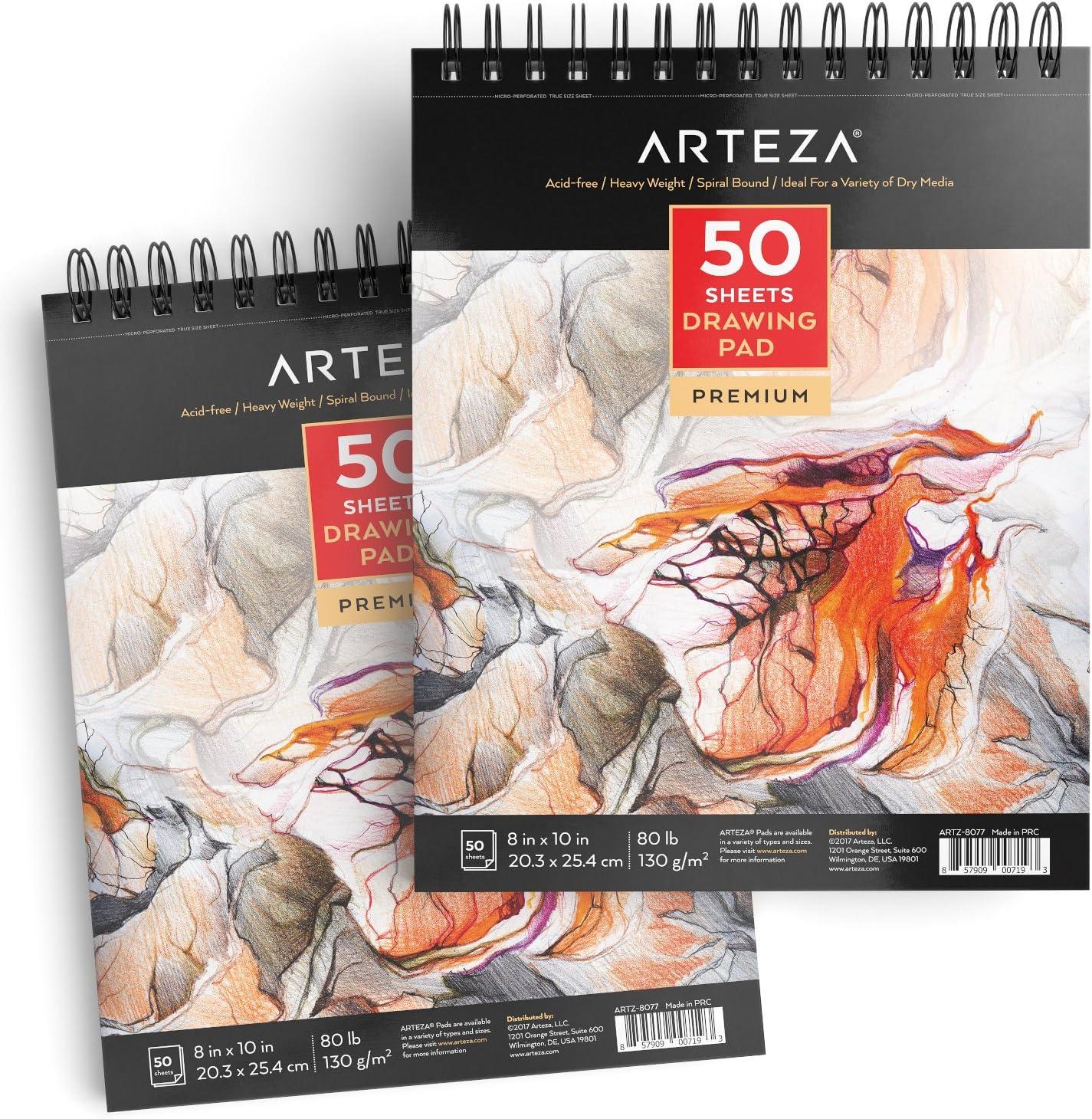 ARTEZA Drawing Paper Pad, 8 x 10 Inches, Pack of 1, 50 Sheets, Spiral Bound Artist Drawing Books, Durable Acid Free White Sketch Paper(8″x10″ (Pack of 2))