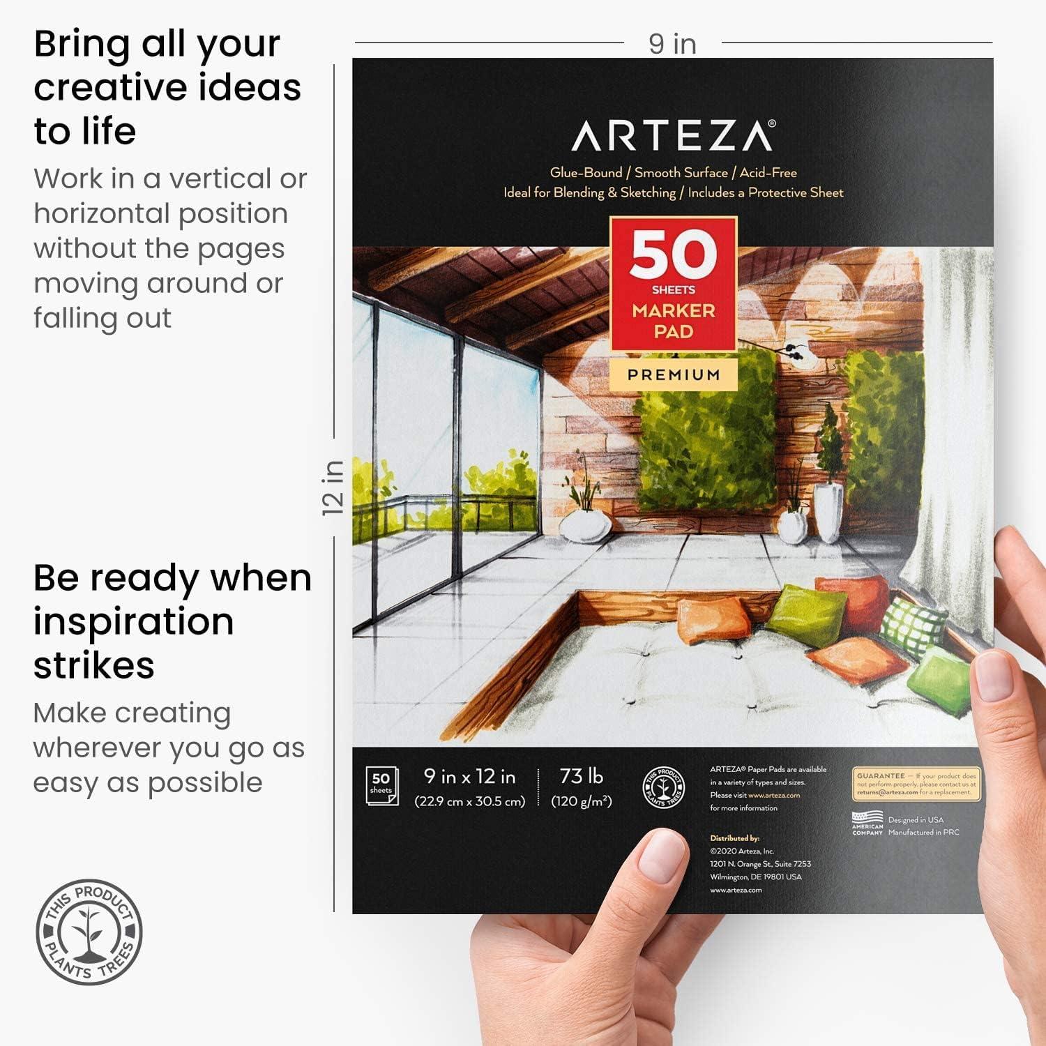 ARTEZA Marker Paper Pad 9×12 Drawing Pad 2 pack 50 Sheets Sketch Pads for Drawing for Adults & Teens(1pack)