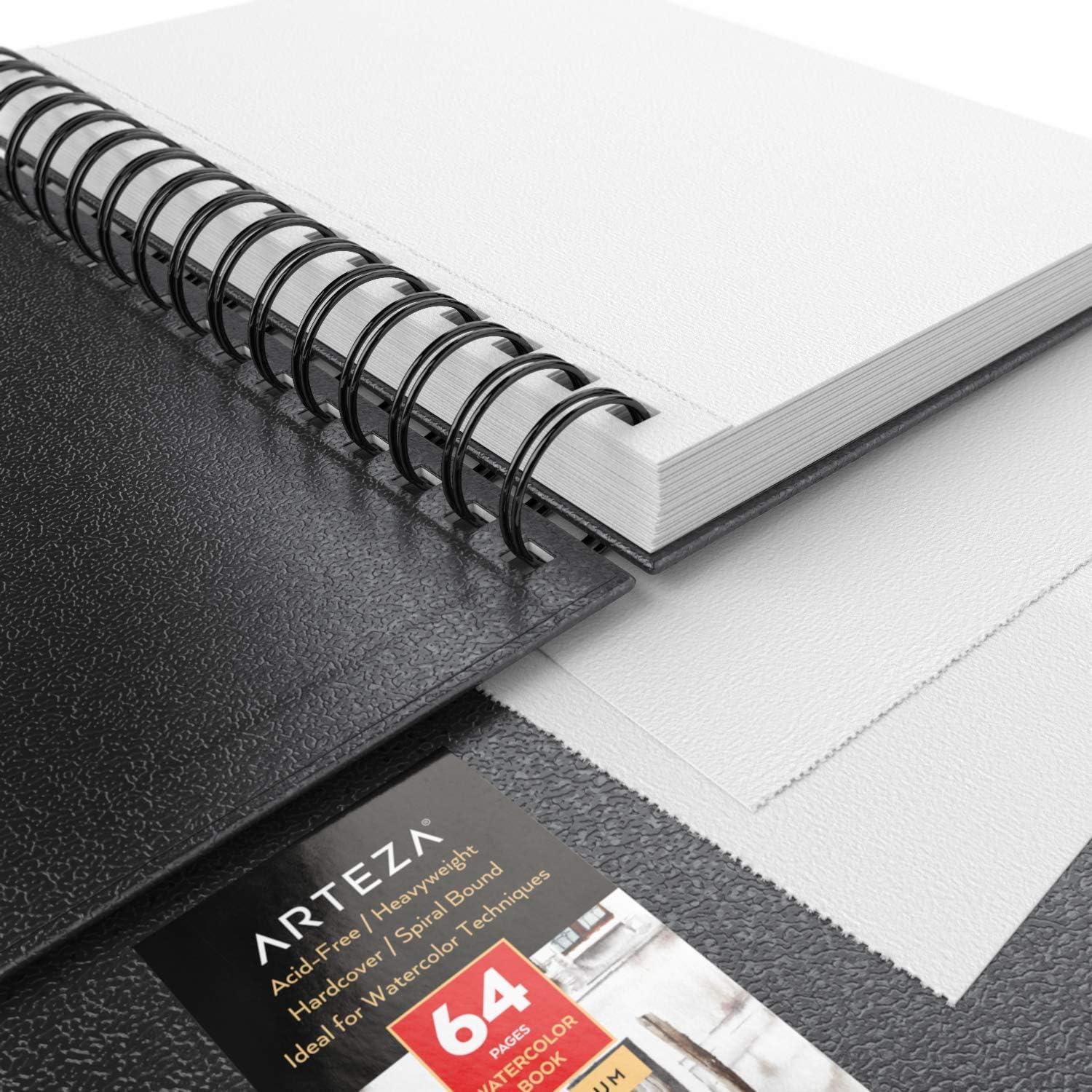 ARTEZA Watercolor Sketchbook, 2-Pack, 64 Pages Each, 9 x 12 Inches, Brown Hardcover, 140-Pound Spiral-Bound Paper(Black)