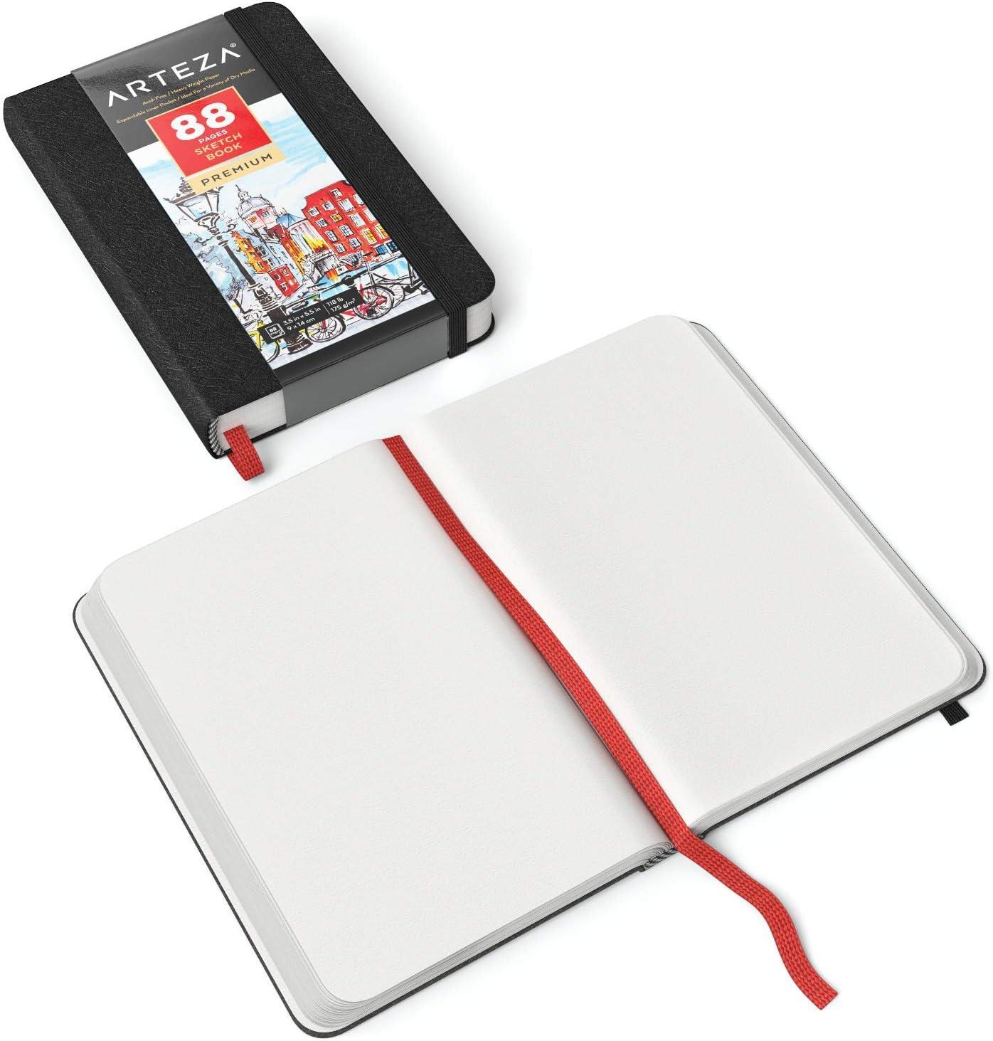 ARTEZA Hardcover Mini Sketch Book 3.5 x 5.5 Drawing Pad 2 Pack 88 Sheets Sketch Pads for Drawing for Adults & Teens(3.5×5.5″ 2 Pack)