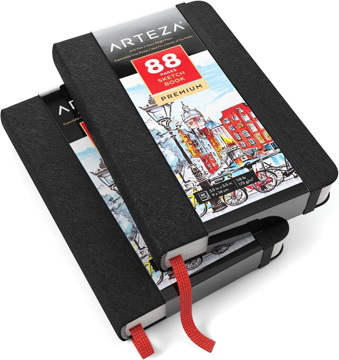 ARTEZA Hardcover Mini Sketch Book 3.5 x 5.5 Drawing Pad 2 Pack 88 Sheets Sketch Pads for Drawing for Adults & Teens(3.5×5.5″ 2 Pack)