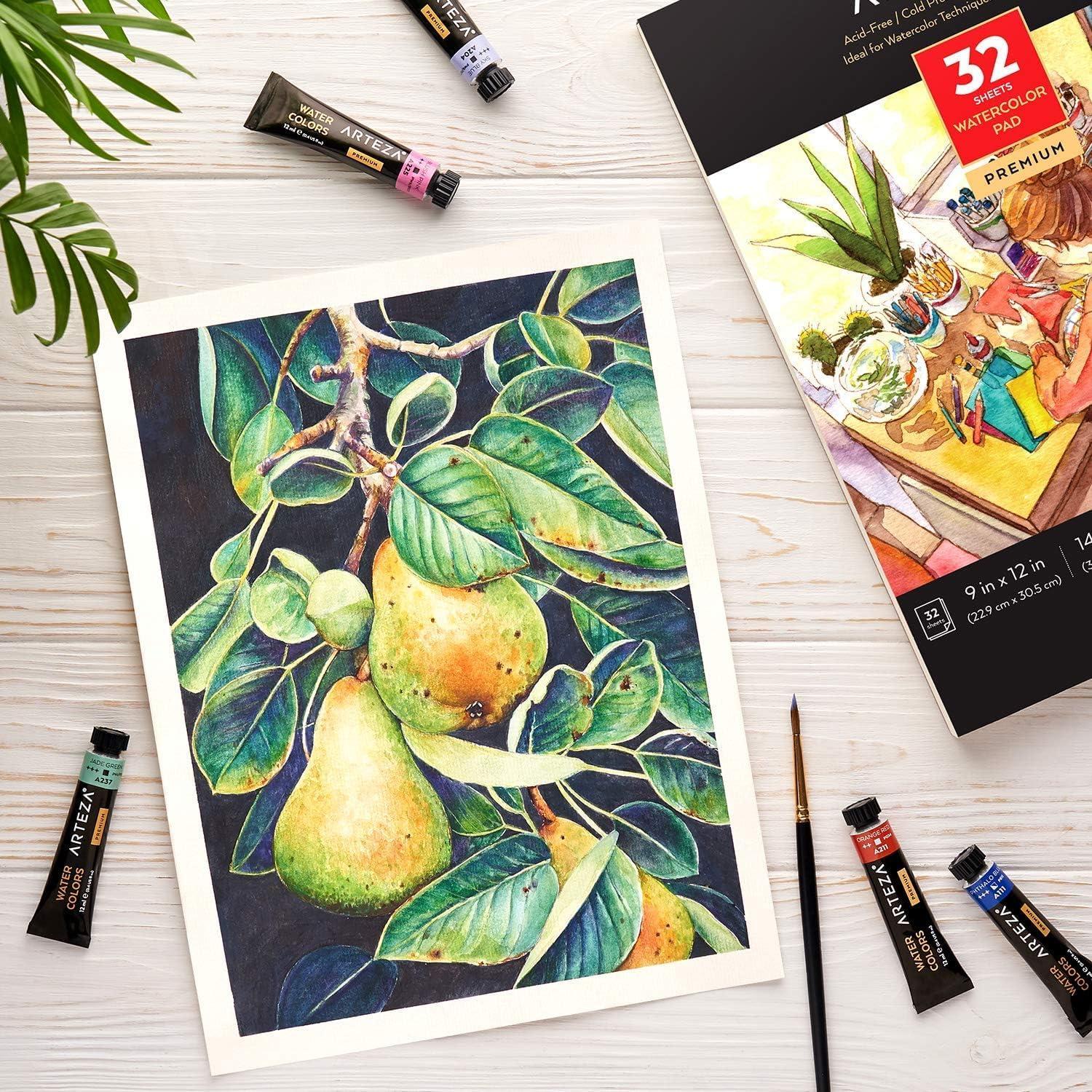 ARTEZA Watercolor Paper, Pack of 2, 32 Sheets Each, 9×12 Inch Watercolor Sketchbook, 140lb/300gsm, Cold Press, Acid Free Art Paper(64 Sheets  9×12 Inch)