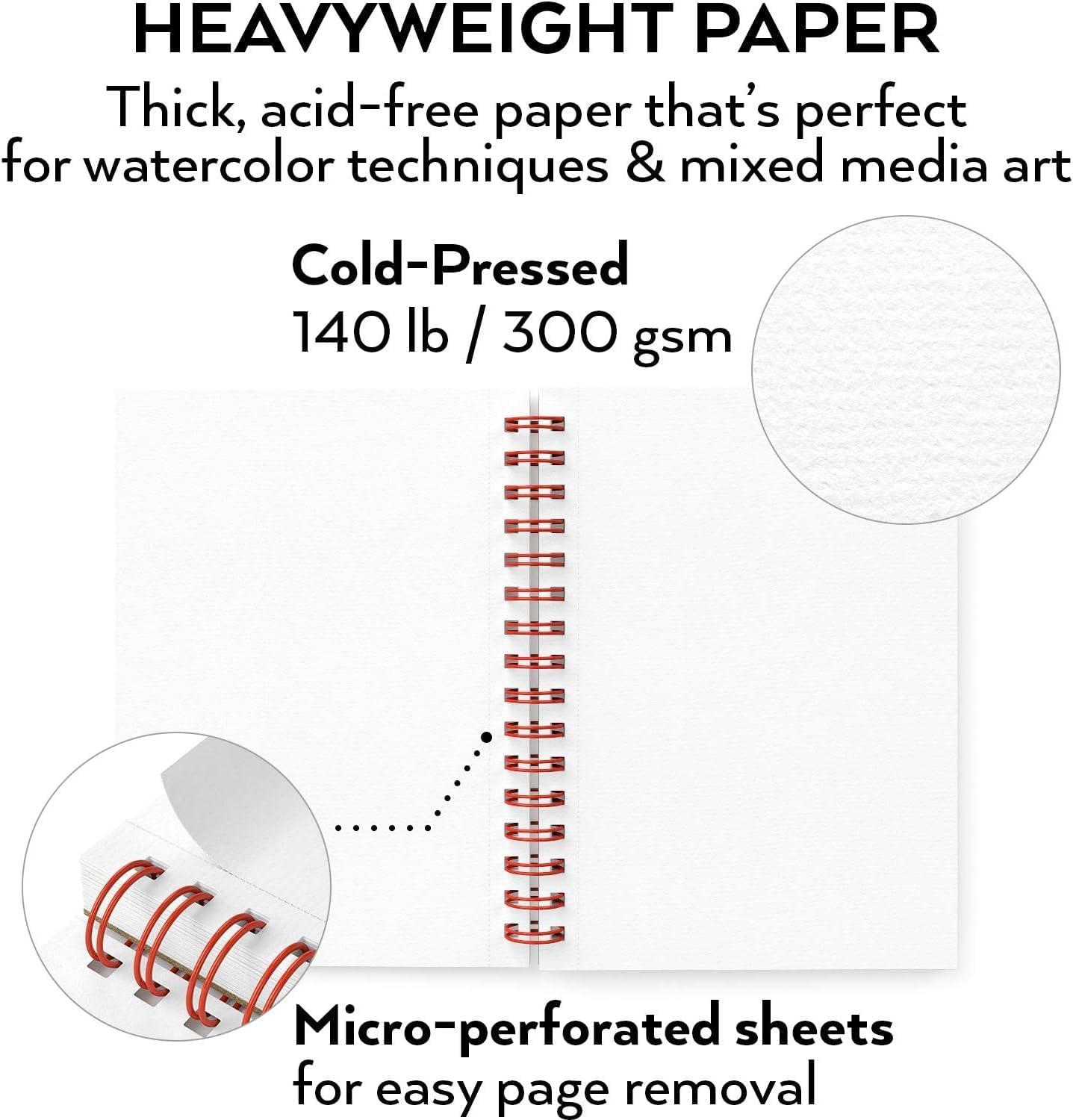 ARTEZA Watercolor Paper, Pack of 3, 30 Sheets Each, 5.5×8.5 Inches Water Pad, Spiral Bound, 140lb/300gsm Cold Press, Acid Free Art Paper(White)