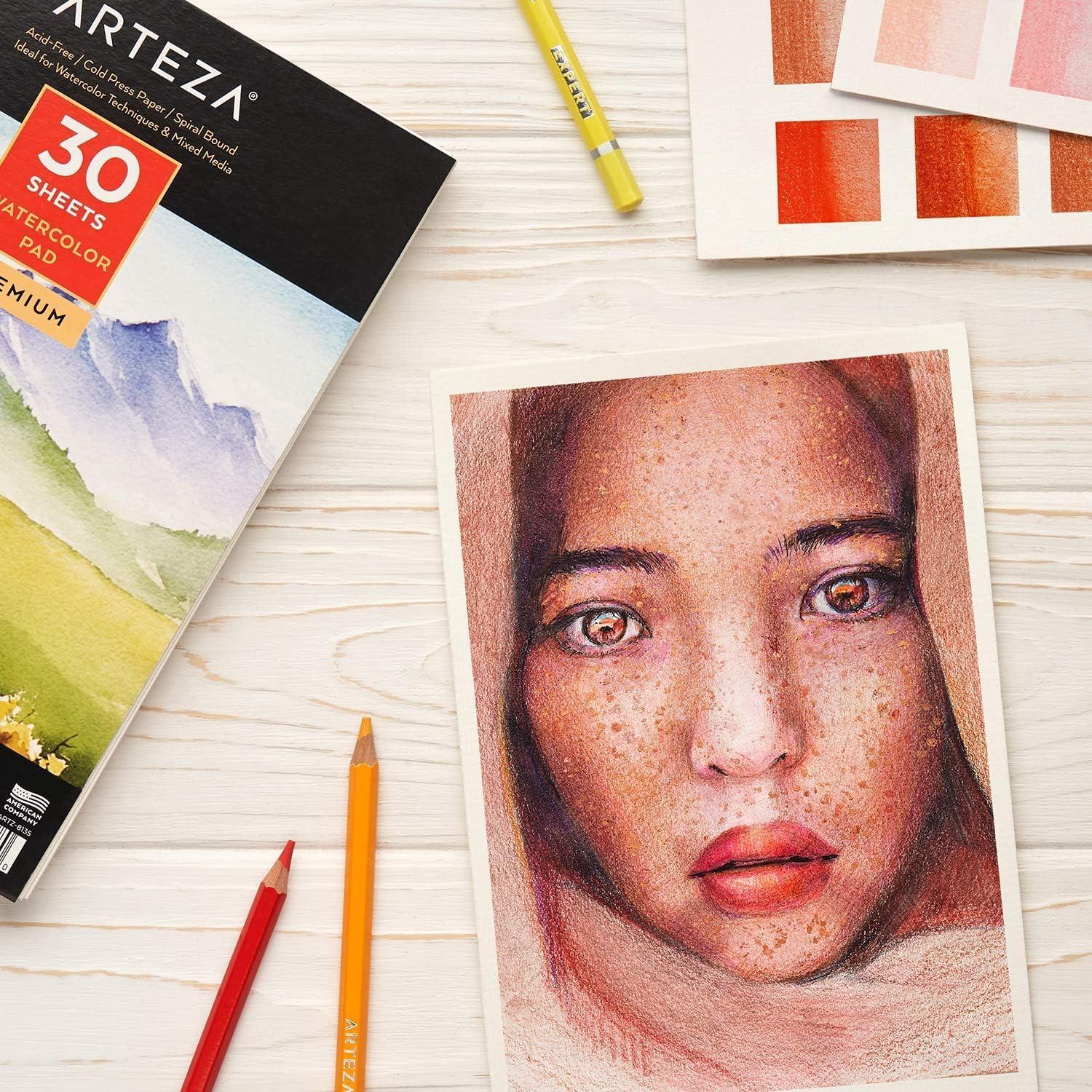 ARTEZA Watercolor Paper, Pack of 3, 30 Sheets Each, 5.5×8.5 Inches Water Pad, Spiral Bound, 140lb/300gsm Cold Press, Acid Free Art Paper(White)