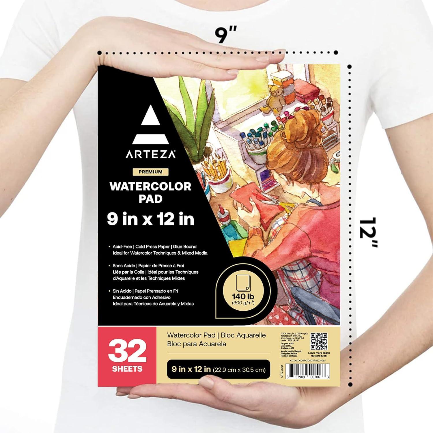 ARTEZA Watercolor Paper, Pack of 2, 32 Sheets Each, 9×12 Inch Watercolor Sketchbook, 140lb/300gsm, Cold Press, Acid Free Art Paper(32 Sheets  9×12 Inch)