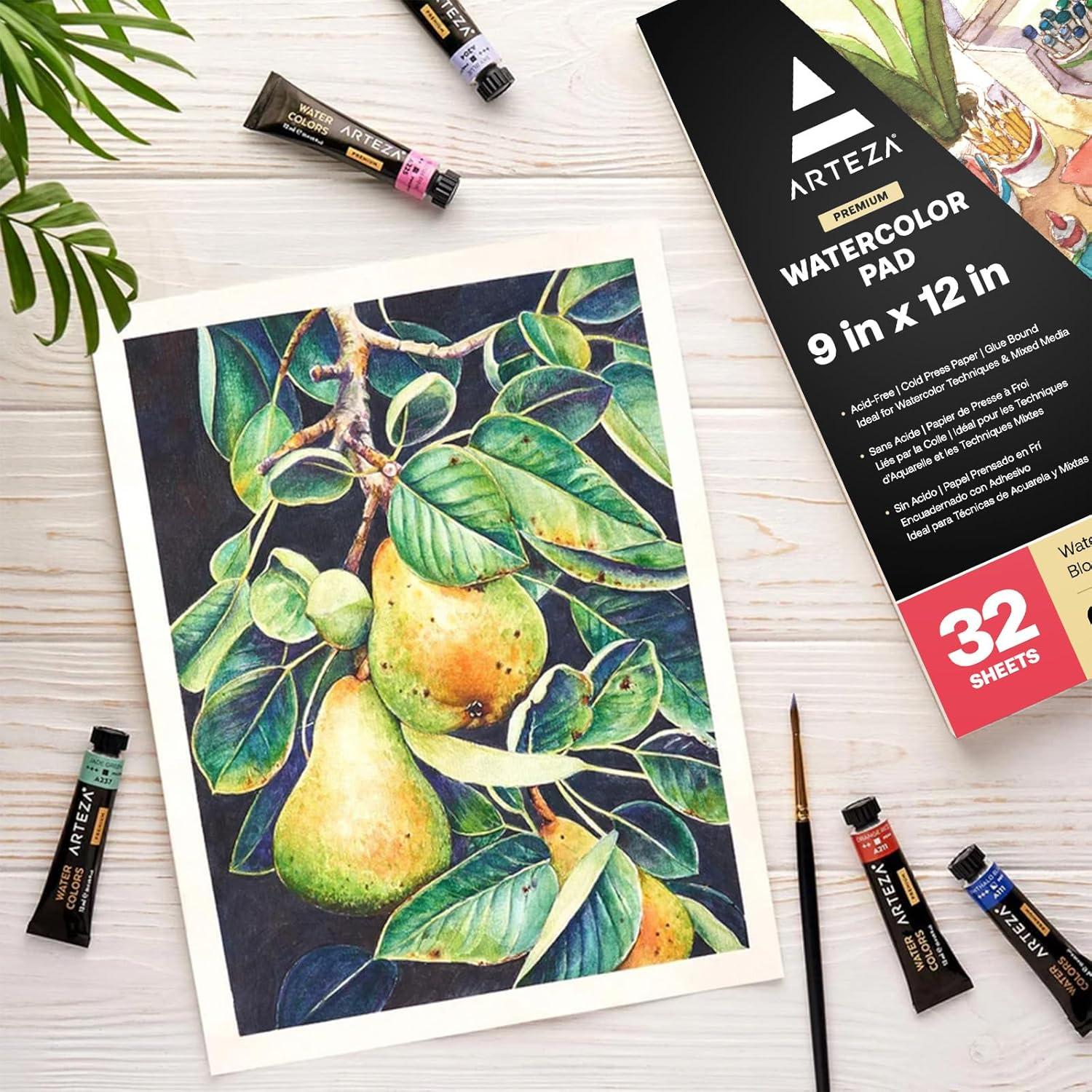ARTEZA Watercolor Paper, Pack of 2, 32 Sheets Each, 9×12 Inch Watercolor Sketchbook, 140lb/300gsm, Cold Press, Acid Free Art Paper(32 Sheets  9×12 Inch)