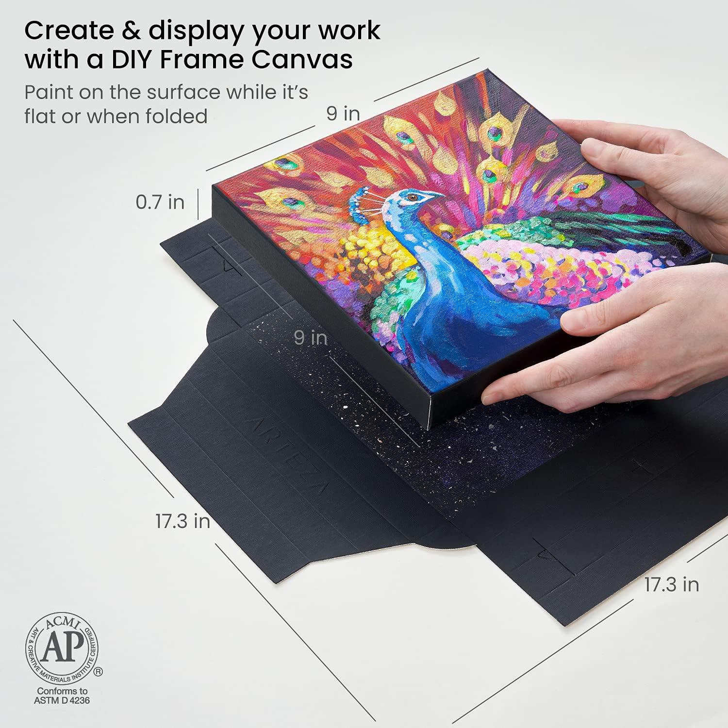 ARTEZA DIY Frame Canvases for Painting, 5 Sheets, 8.5×11 Inches, Black(9 x 9 inches)