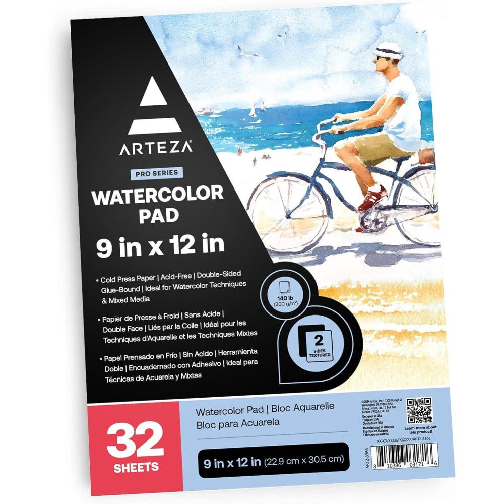 ARTEZA Watercolor Paper for Kids, 2 Pack, 30 Sheets Each, 9×12 Inches Water Pad, 135lb/200gsm, Glue Bound, Acid Free Kids Paper(32 Sheets)