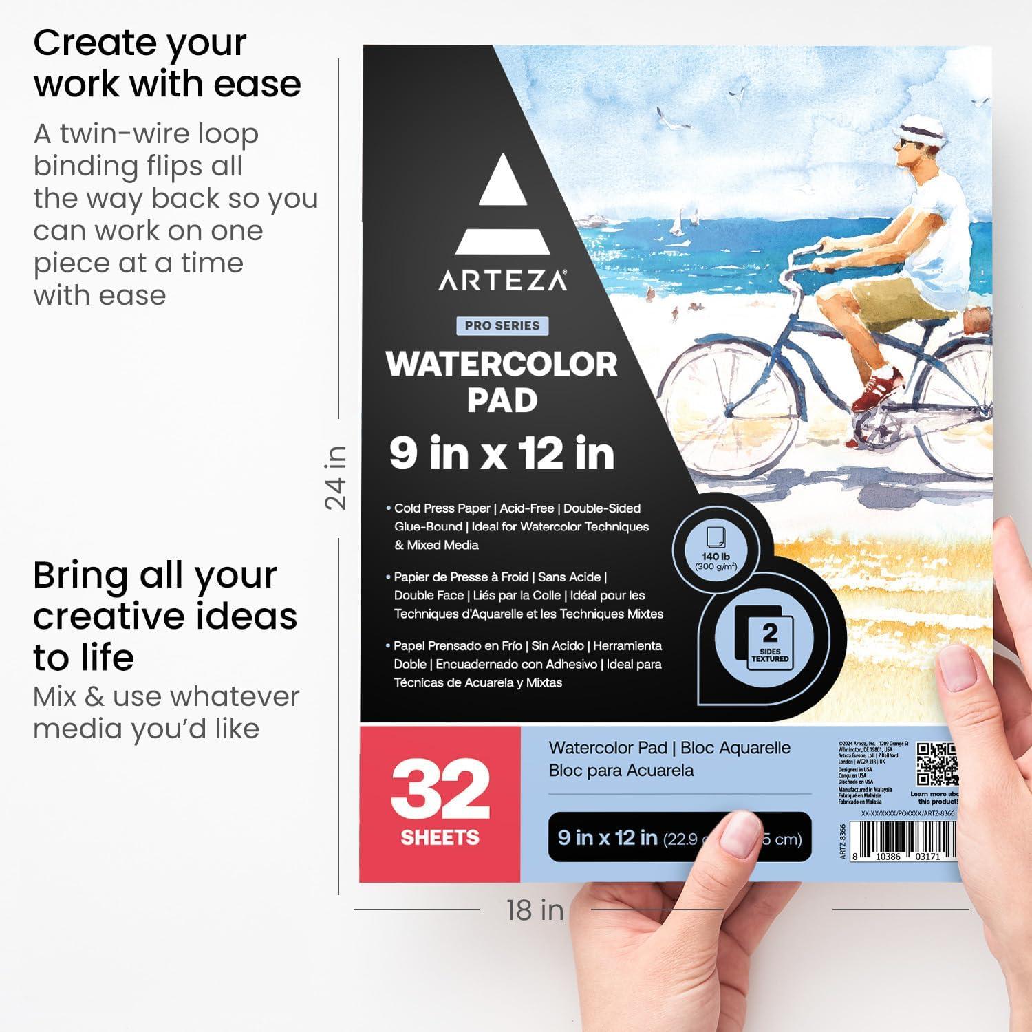ARTEZA Watercolor Paper for Kids, 2 Pack, 30 Sheets Each, 9×12 Inches Water Pad, 135lb/200gsm, Glue Bound, Acid Free Kids Paper(32 Sheets)