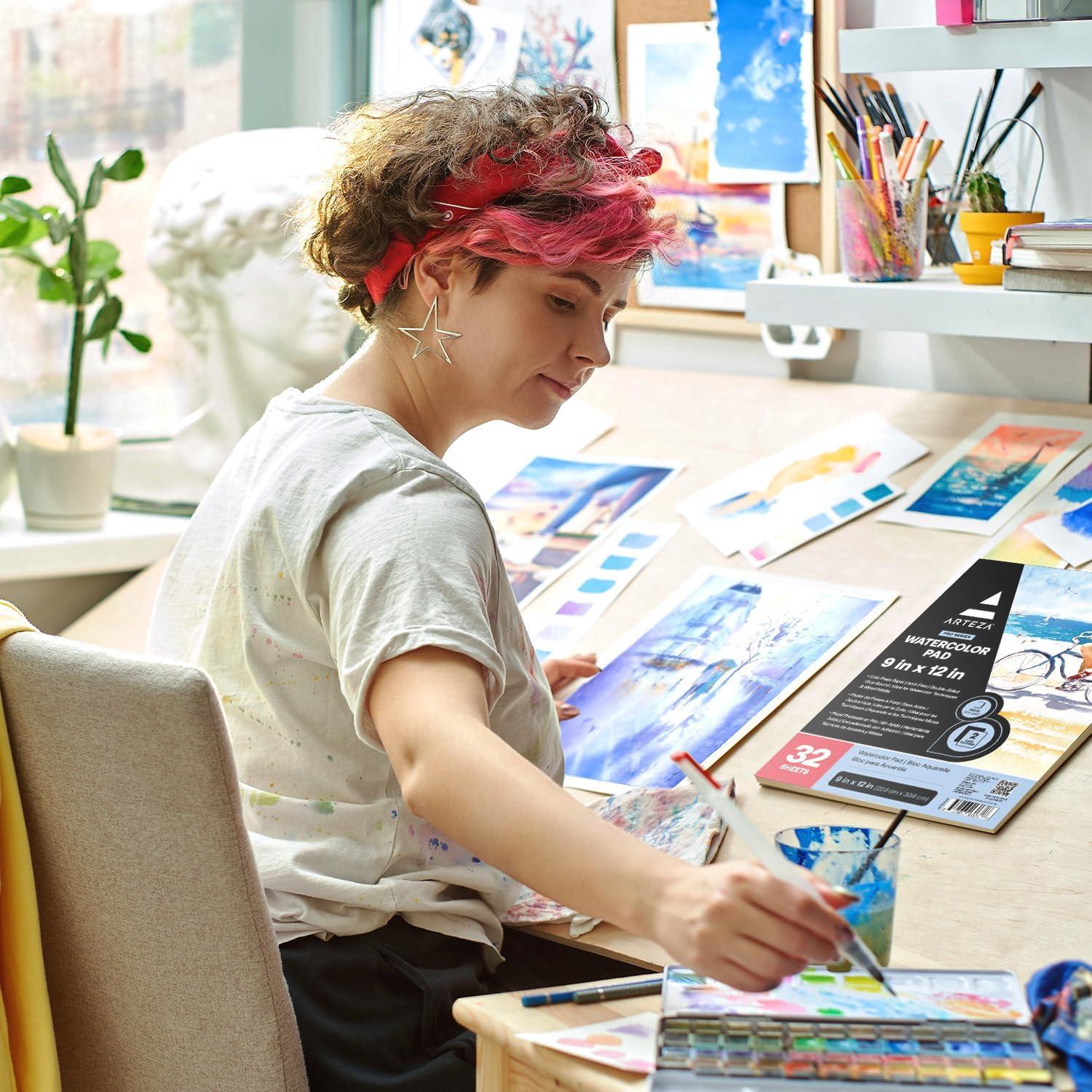 ARTEZA Watercolor Paper for Kids, 2 Pack, 30 Sheets Each, 9×12 Inches Water Pad, 135lb/200gsm, Glue Bound, Acid Free Kids Paper(32 Sheets)