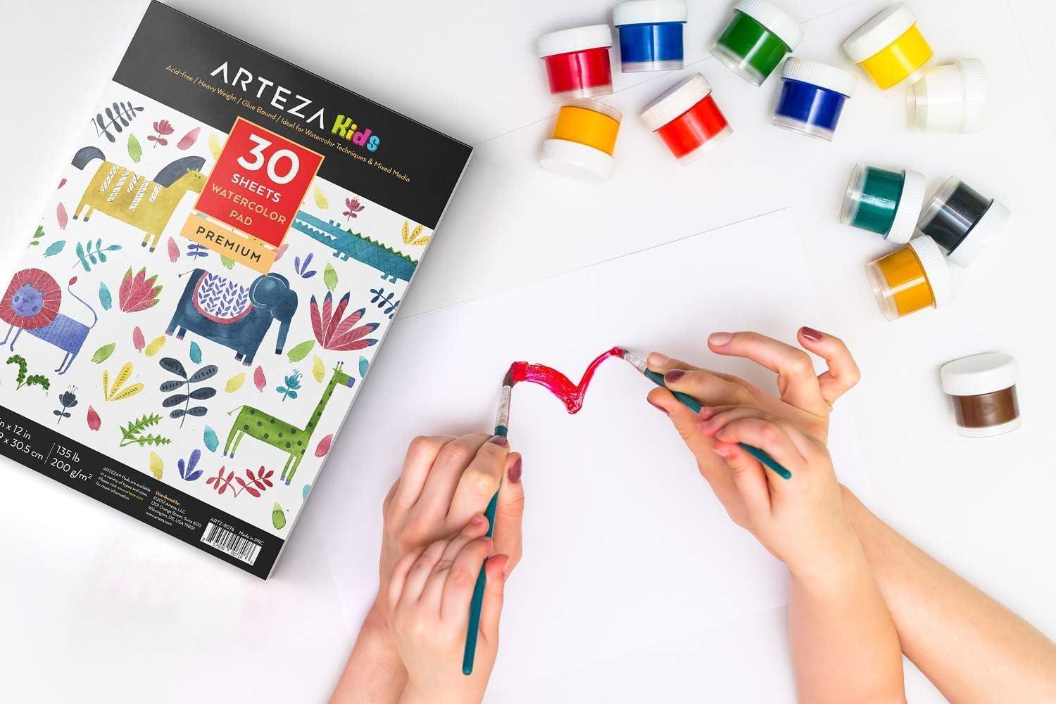 ARTEZA Watercolor Paper for Kids, 2 Pack, 30 Sheets Each, 9×12 Inches Water Pad, 135lb/200gsm, Glue Bound, Acid Free Kids Paper(60 Sheets)