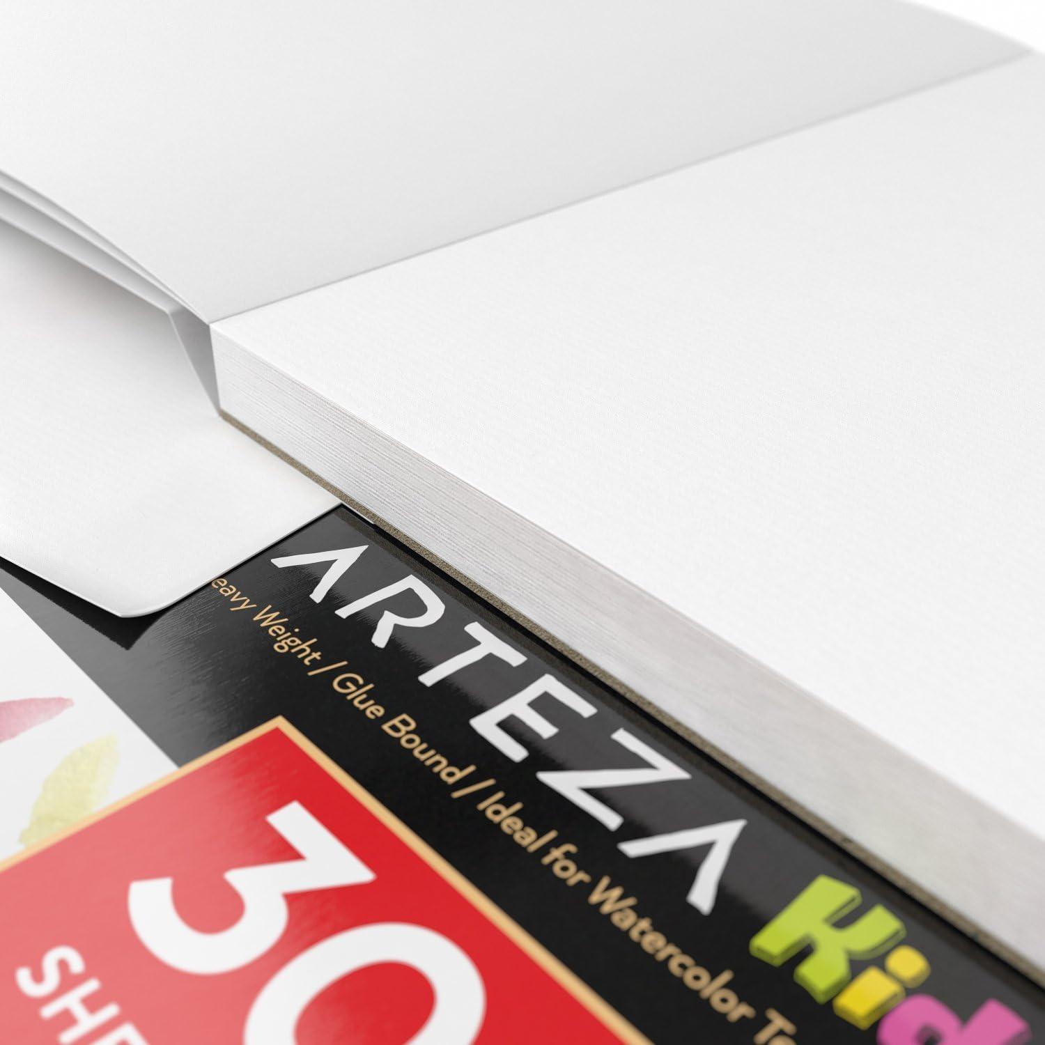 ARTEZA Watercolor Paper for Kids, 2 Pack, 30 Sheets Each, 9×12 Inches Water Pad, 135lb/200gsm, Glue Bound, Acid Free Kids Paper(60 Sheets)