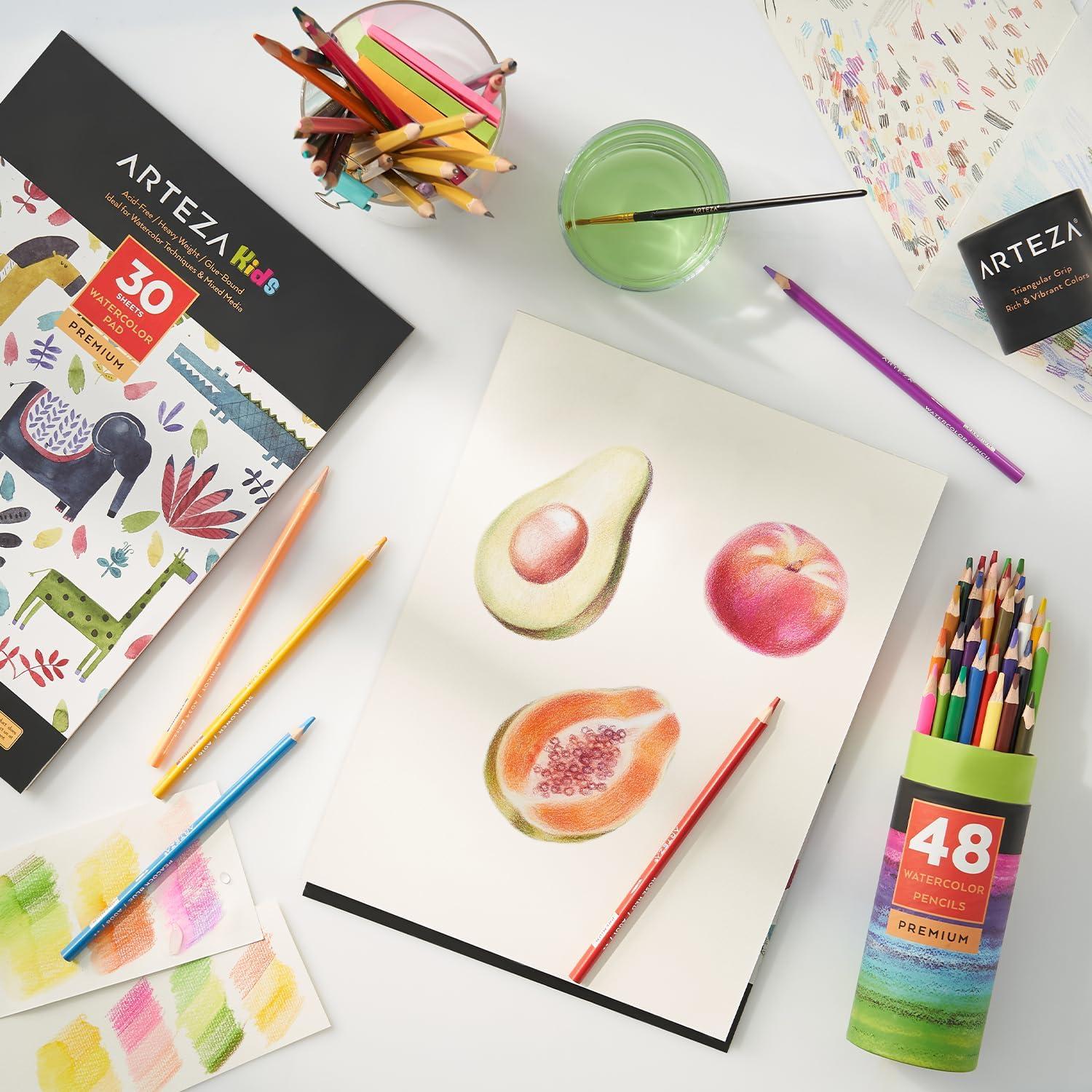 ARTEZA Watercolor Paper for Kids, 2 Pack, 30 Sheets Each, 9×12 Inches Water Pad, 135lb/200gsm, Glue Bound, Acid Free Kids Paper(60 Sheets)