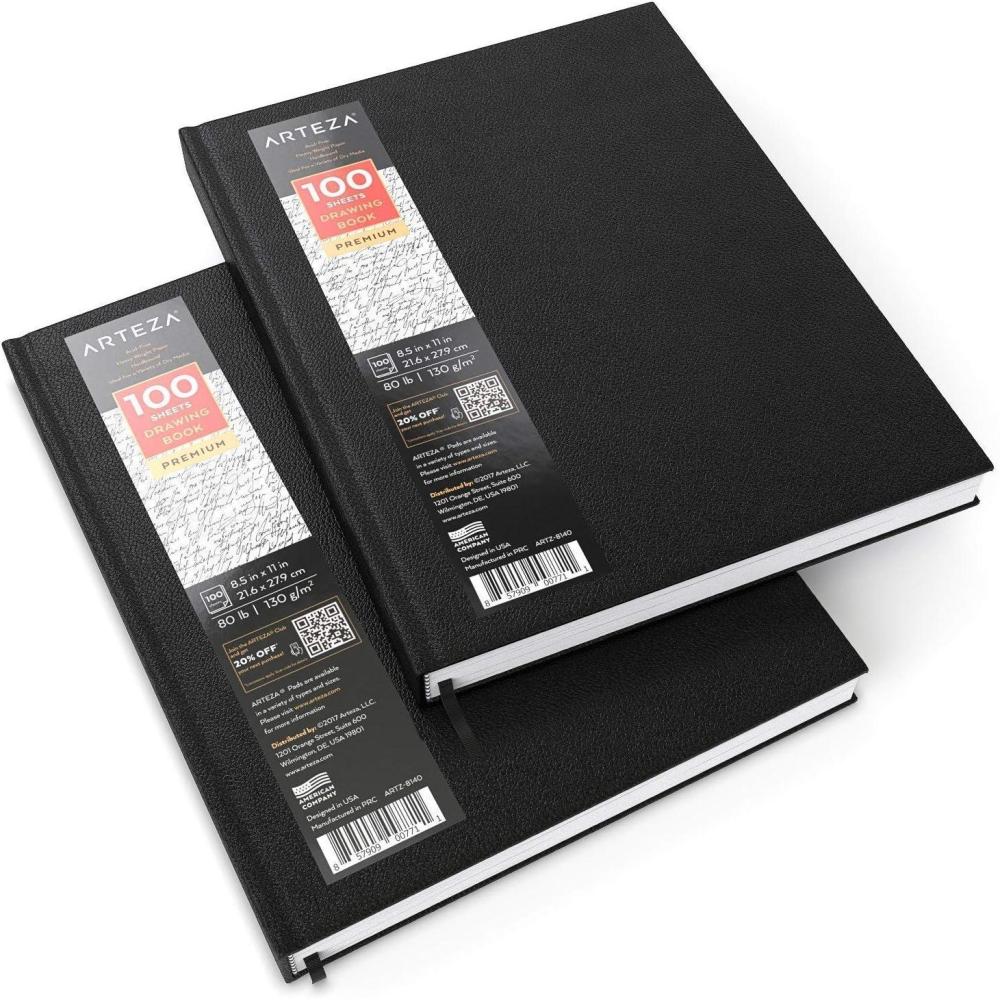 ARTEZA Hardcover Sketch Book 8.5 x 11 Drawing Pad 2 Pack 100 Sheets Sketch Pads for Drawing for Adults & Teens(8.5×11.5 inch)