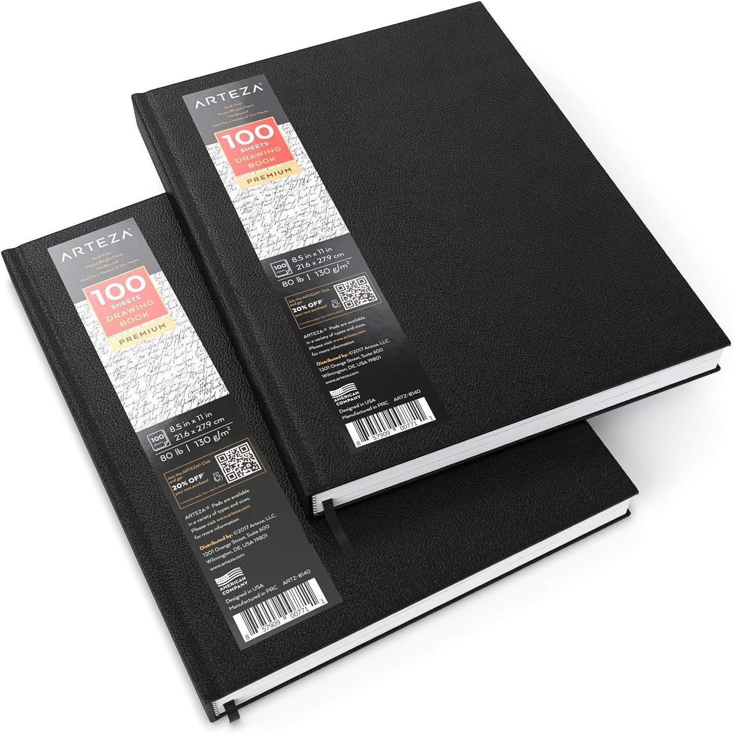ARTEZA Hardcover Sketch Book 8.5 x 11 Drawing Pad 2 Pack 100 Sheets Sketch Pads for Drawing for Adults & Teens(8.5×11.5 inch)