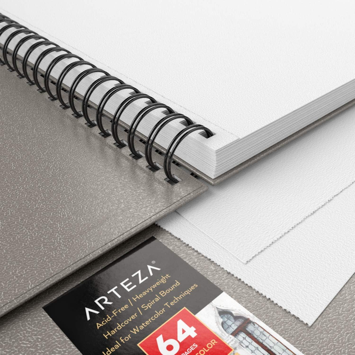 ARTEZA Watercolor Sketchbook, 2-Pack, 64 Pages Each, 9 x 12 Inches, Brown Hardcover, 140-Pound Spiral-Bound Paper(Gray)