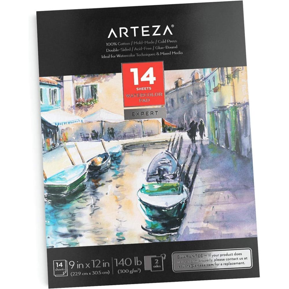 ARTEZA Watercolor Paper for Kids, 2 Pack, 30 Sheets Each, 9×12 Inches Water Pad, 135lb/200gsm, Glue Bound, Acid Free Kids Paper(14 Sheets (Double Sided))