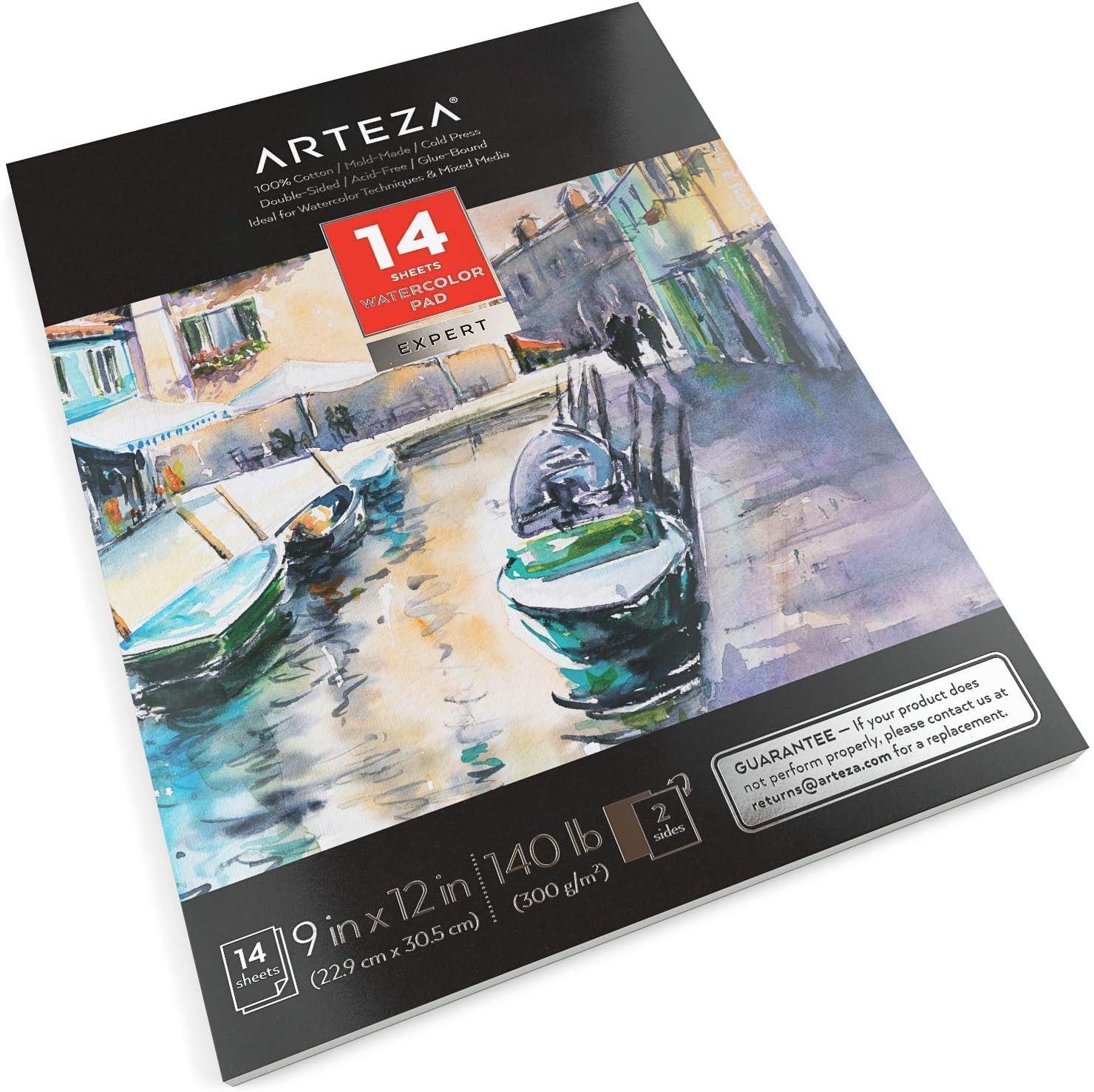 ARTEZA Watercolor Paper for Kids, 2 Pack, 30 Sheets Each, 9×12 Inches Water Pad, 135lb/200gsm, Glue Bound, Acid Free Kids Paper(14 Sheets (Double Sided))