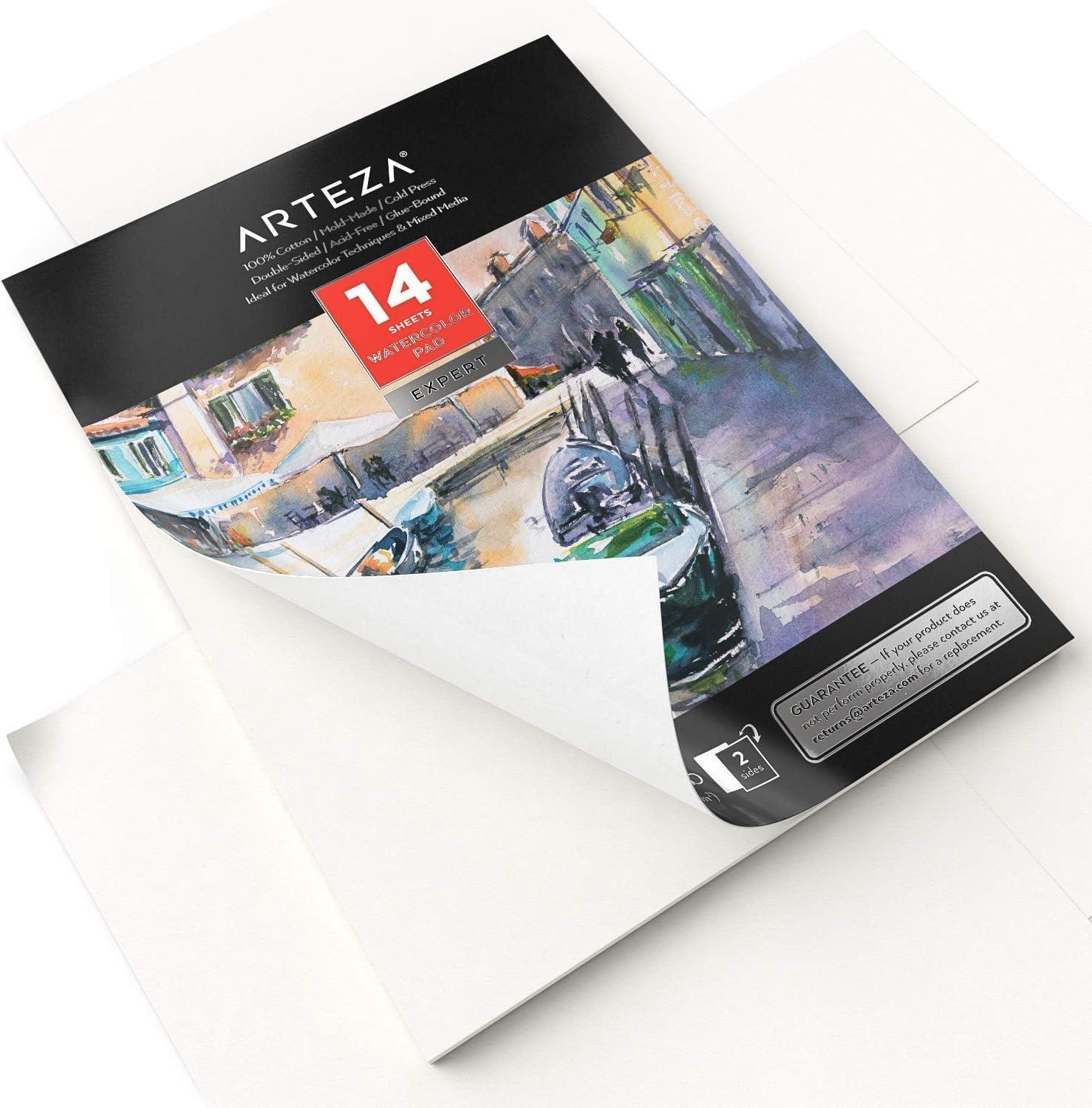 ARTEZA Watercolor Paper for Kids, 2 Pack, 30 Sheets Each, 9×12 Inches Water Pad, 135lb/200gsm, Glue Bound, Acid Free Kids Paper(14 Sheets (Double Sided))