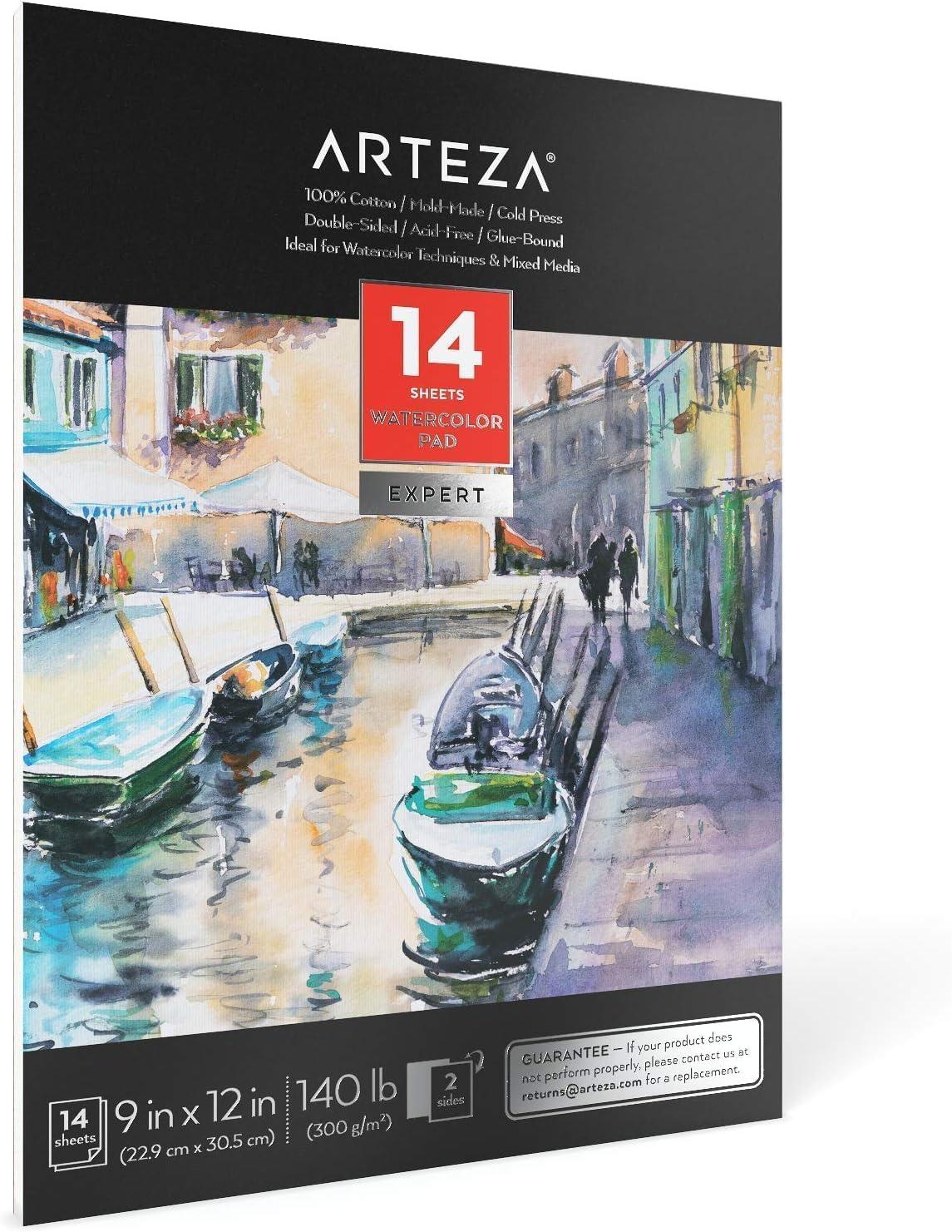 ARTEZA Watercolor Paper for Kids, 2 Pack, 30 Sheets Each, 9×12 Inches Water Pad, 135lb/200gsm, Glue Bound, Acid Free Kids Paper(14 Sheets (Double Sided))