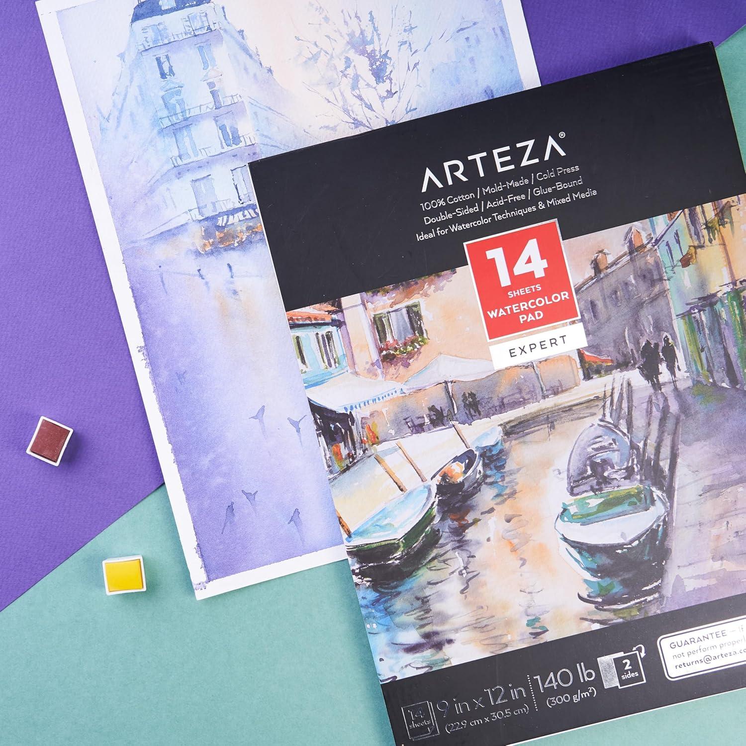 ARTEZA Watercolor Paper for Kids, 2 Pack, 30 Sheets Each, 9×12 Inches Water Pad, 135lb/200gsm, Glue Bound, Acid Free Kids Paper(14 Sheets (Double Sided))