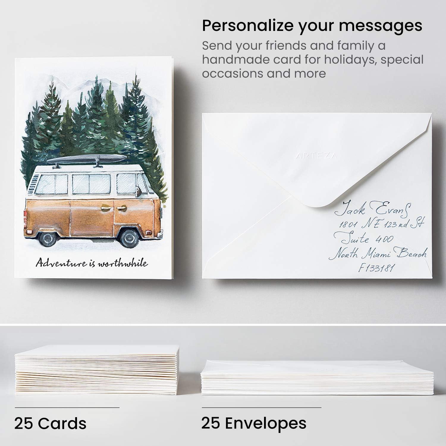 ARTEZA Blank Watercolor Cards with Envelopes, Set of 25, 5×6.9 Inches, 140 lb Watercolor Postcards, 100% Cotton Note Cards(25 Pack (5×7 Inch))