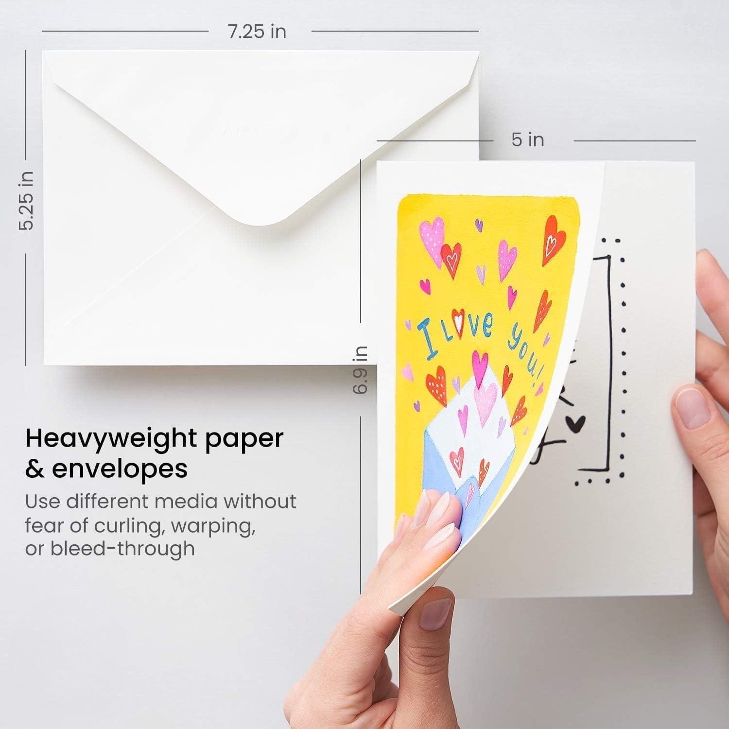 ARTEZA Blank Watercolor Cards with Envelopes, Set of 25, 5×6.9 Inches, 140 lb Watercolor Postcards, 100% Cotton Note Cards(25 Pack (5×7 Inch))