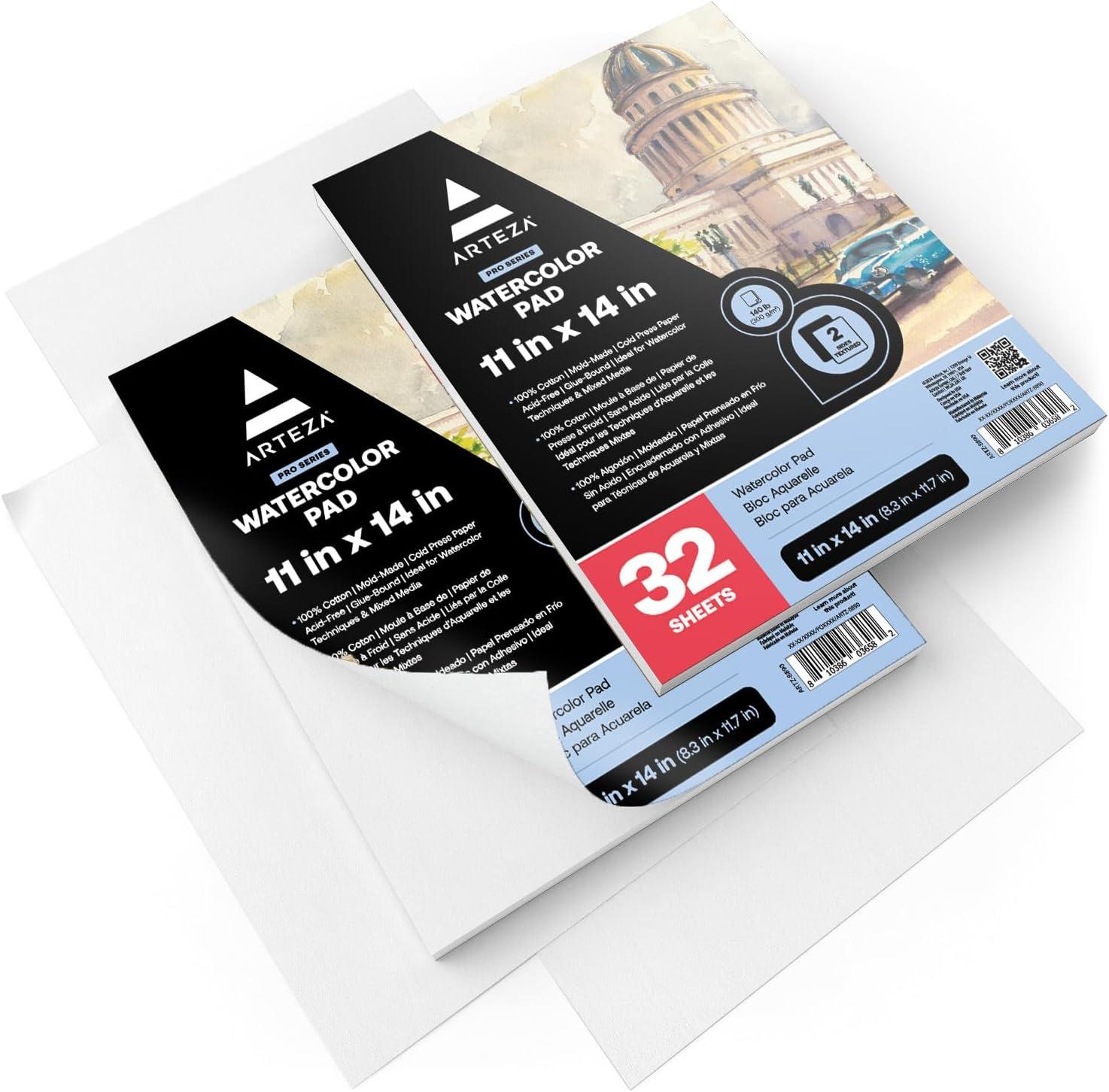 ARTEZA Watercolor Paper, Pack of 2, 32 Sheets Each, 11×14 Inches Watercolor Sketchbook, 140lb/300gsm, Cold Press, Acid Free Art Paper