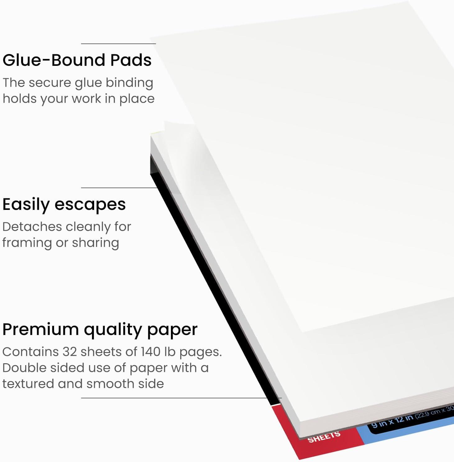 ARTEZA Watercolor Paper for Kids, 2 Pack, 30 Sheets Each, 9×12 Inches Water Pad, 135lb/200gsm, Glue Bound, Acid Free Kids Paper(64 Sheets)