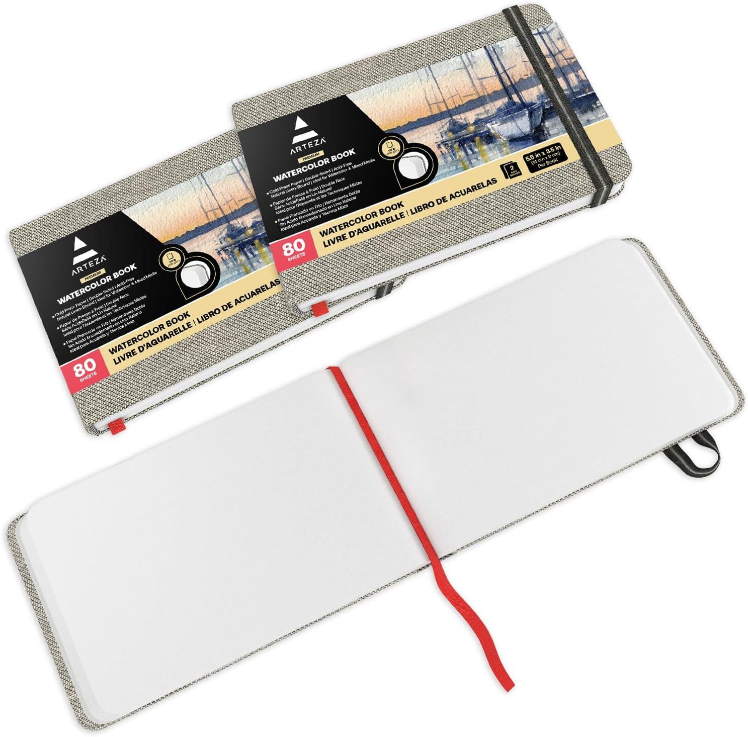ARTEZA Watercolor Book, Pack of 3, 80 Pages Each, 3.5×5.5 Inch Watercolor Notebook, 110lb/230gsm Water Color Paper(Pack 3)