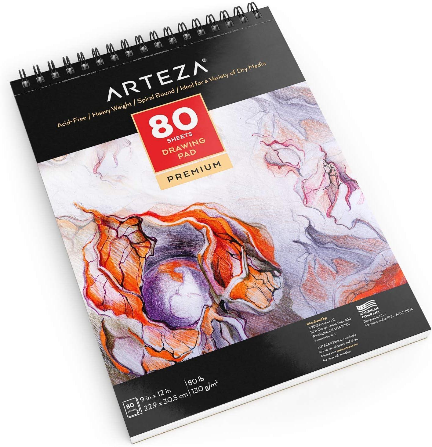 ARTEZA Artist Sketch Pad, 9×12 Inches – 2-Pack, 80 Spiral-Bound Sheets Each, Acid-Free 80 lb White Paper for Sketching, Drawing & Daily Art Practice(9 x 12 (Pack of 1))