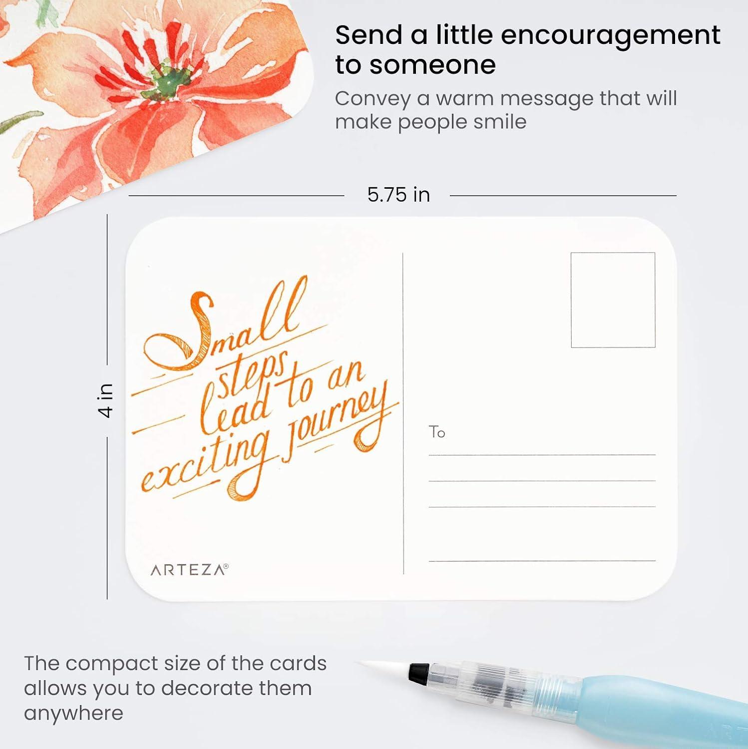 ARTEZA Blank Watercolor Cards with Envelopes, Set of 25, 5×6.9 Inches, 140 lb Watercolor Postcards, 100% Cotton Note Cards(30 pack (4×6 Inch))