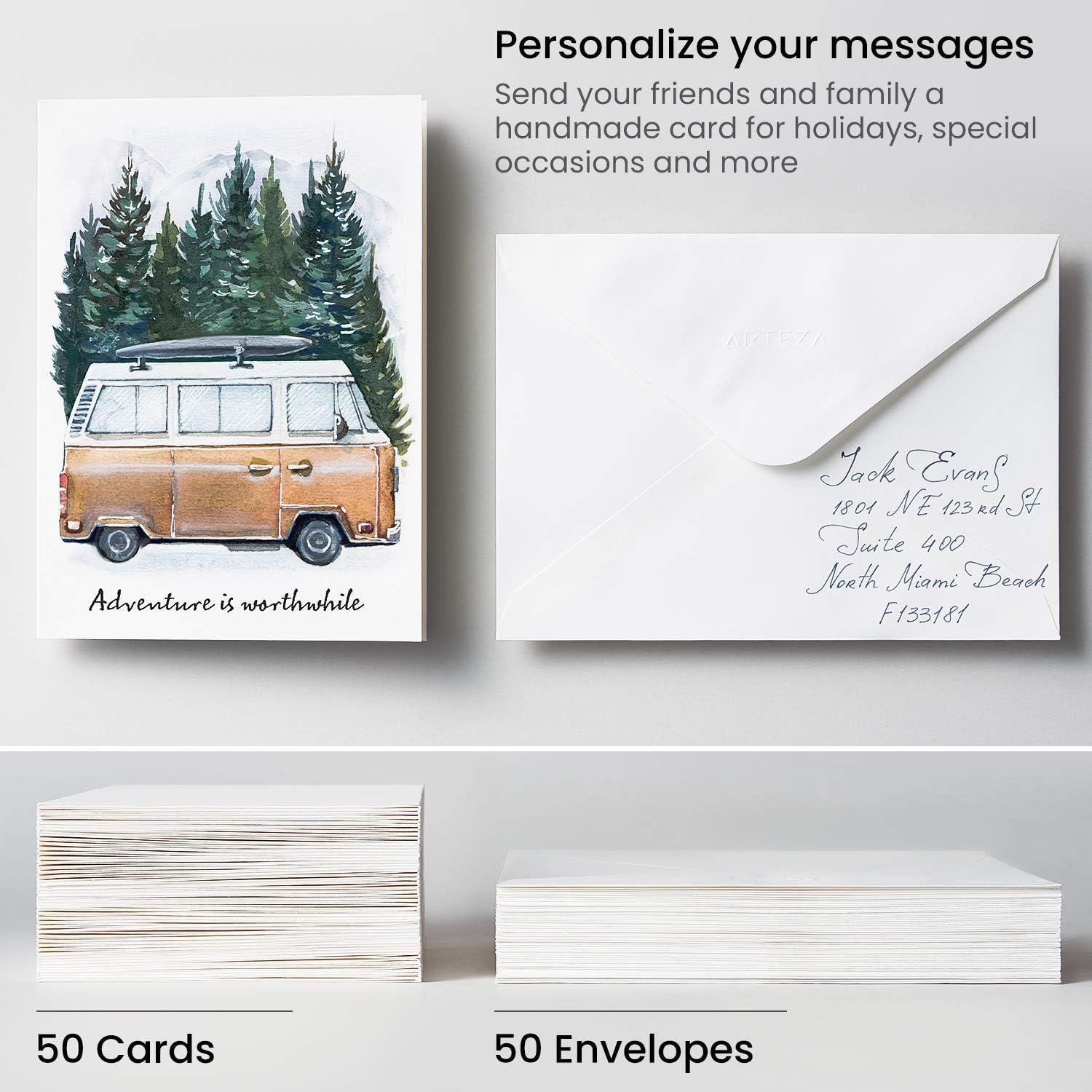 ARTEZA Blank Watercolor Cards with Envelopes, Set of 25, 5×6.9 Inches, 140 lb Watercolor Postcards, 100% Cotton Note Cards(50 pack (5×7 Inch))