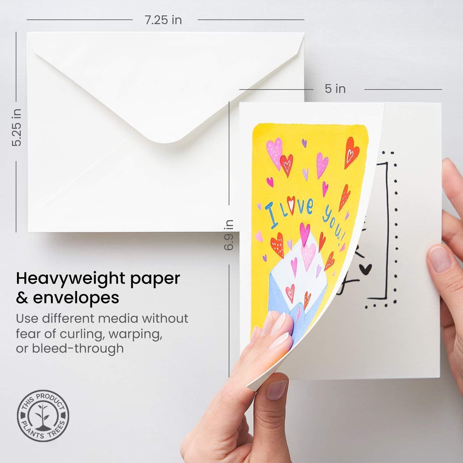 ARTEZA Blank Watercolor Cards with Envelopes, Set of 25, 5×6.9 Inches, 140 lb Watercolor Postcards, 100% Cotton Note Cards(50 pack (5×7 Inch))