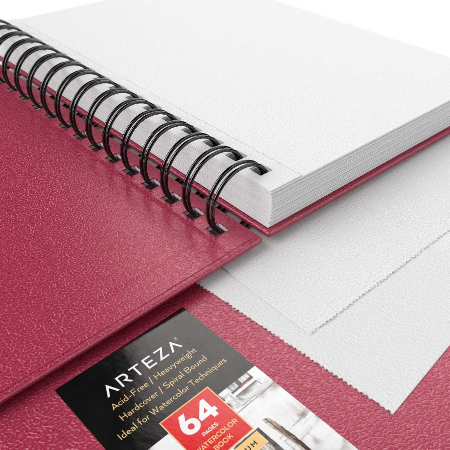 ARTEZA Watercolor Sketchbook, 2-Pack, 64 Pages Each, 9 x 12 Inches, Brown Hardcover, 140-Pound Spiral-Bound Paper(Pink)