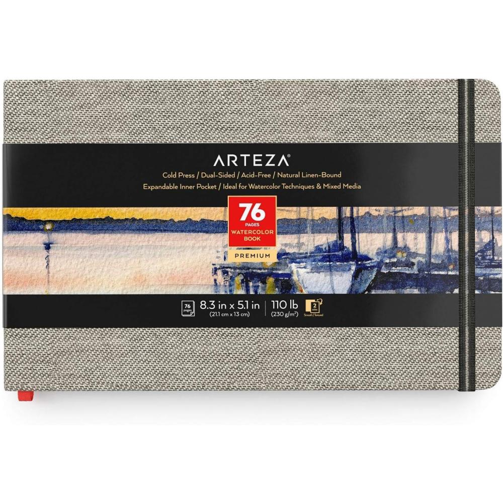 ARTEZA Watercolor Book, Pack of 3, 76 Pages Each, 5.1×8.3 Inch Watercolor Notebook, 110lb/230gsm Cold Pressed Water Pad(5.1×8.3″ 1 Pack)